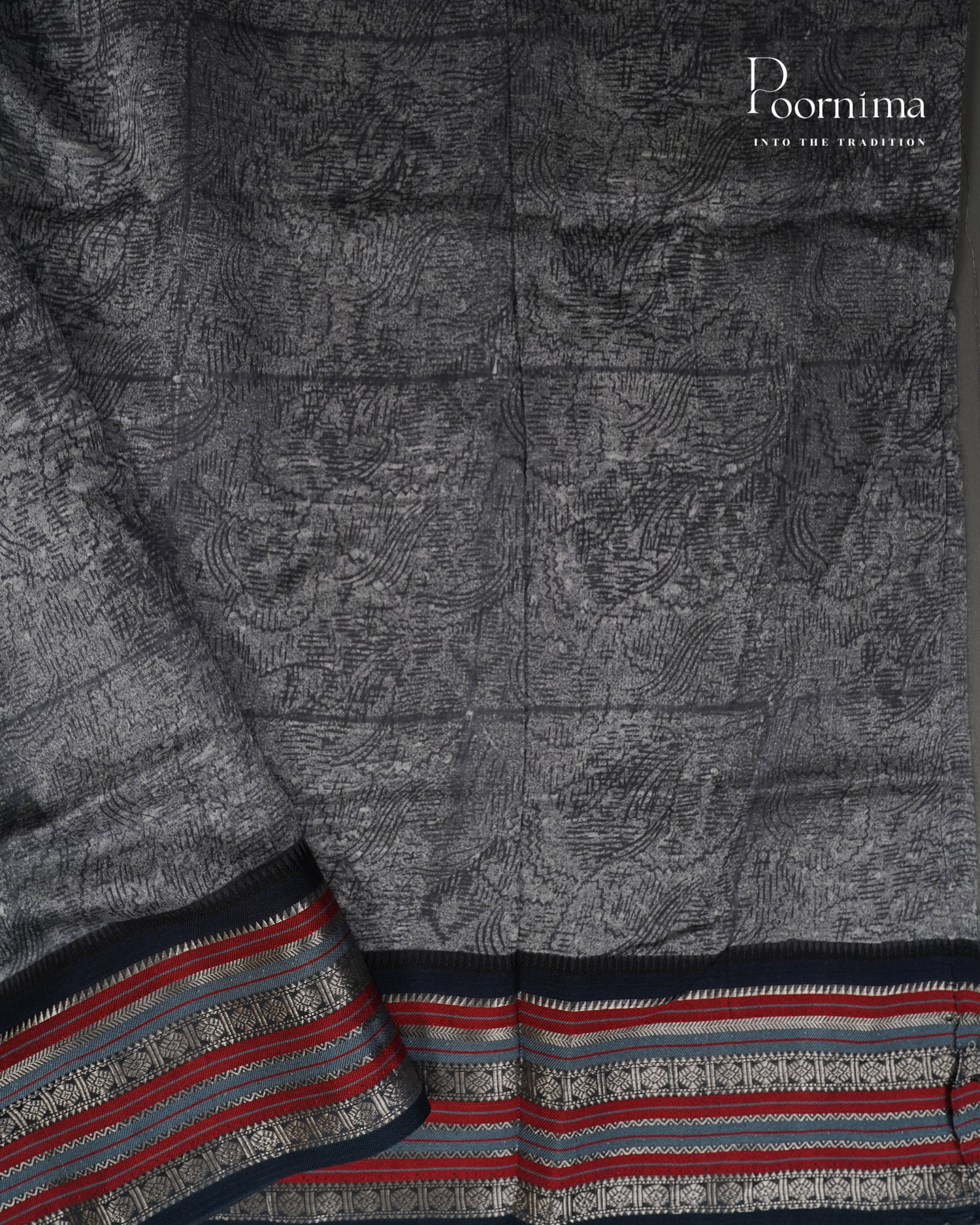 DARK GREY - SILK COTTON WITH ALLOVER DIGITAL PRINT AND VIDHARVA BORDER