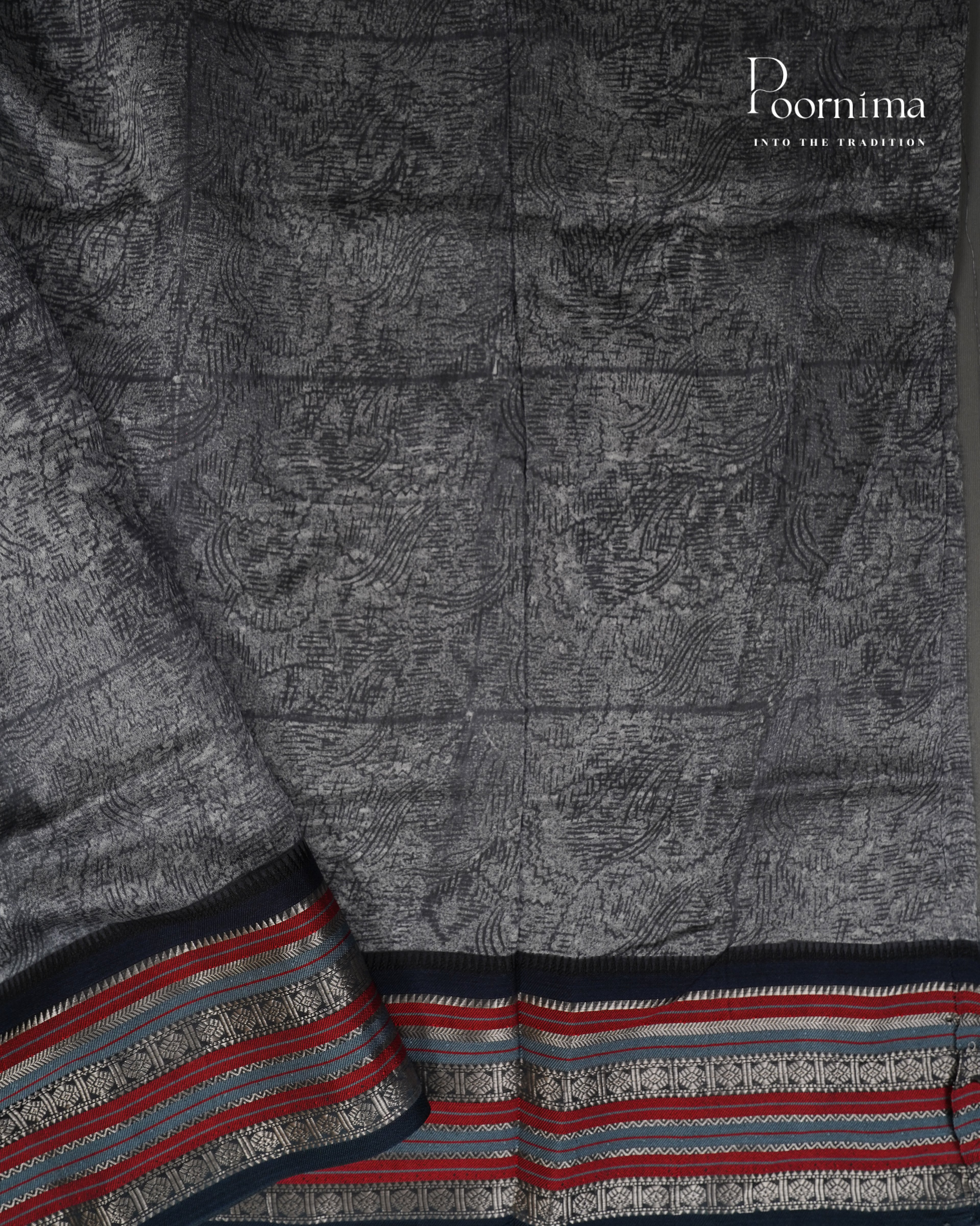 DARK GREY - SILK COTTON WITH ALLOVER DIGITAL PRINT AND VIDHARVA BORDER