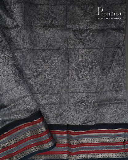 DARK GREY - SILK COTTON WITH ALLOVER DIGITAL PRINT AND VIDHARVA BORDER