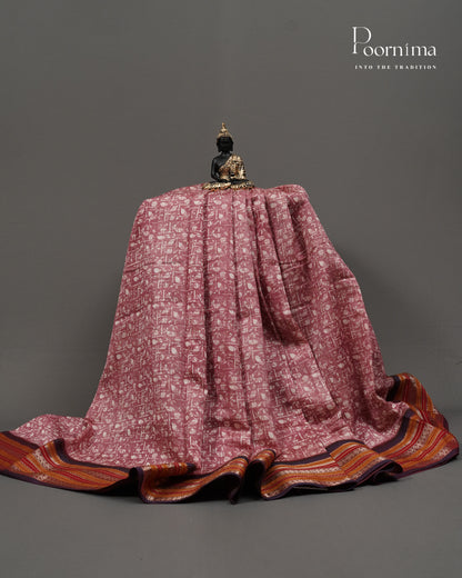ONION PINK - SILK COTTON SAREE WITH DIGITAL PRINTING AND VIDHARVA BORDER
