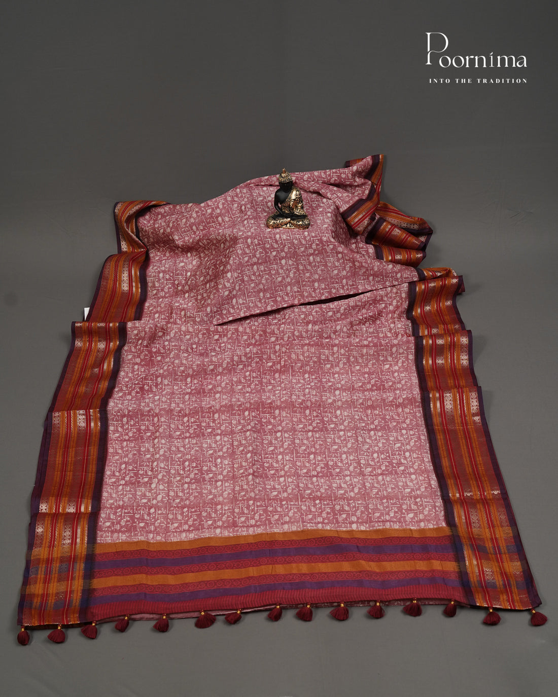 ONION PINK - SILK COTTON SAREE WITH DIGITAL PRINTING AND VIDHARVA BORDER