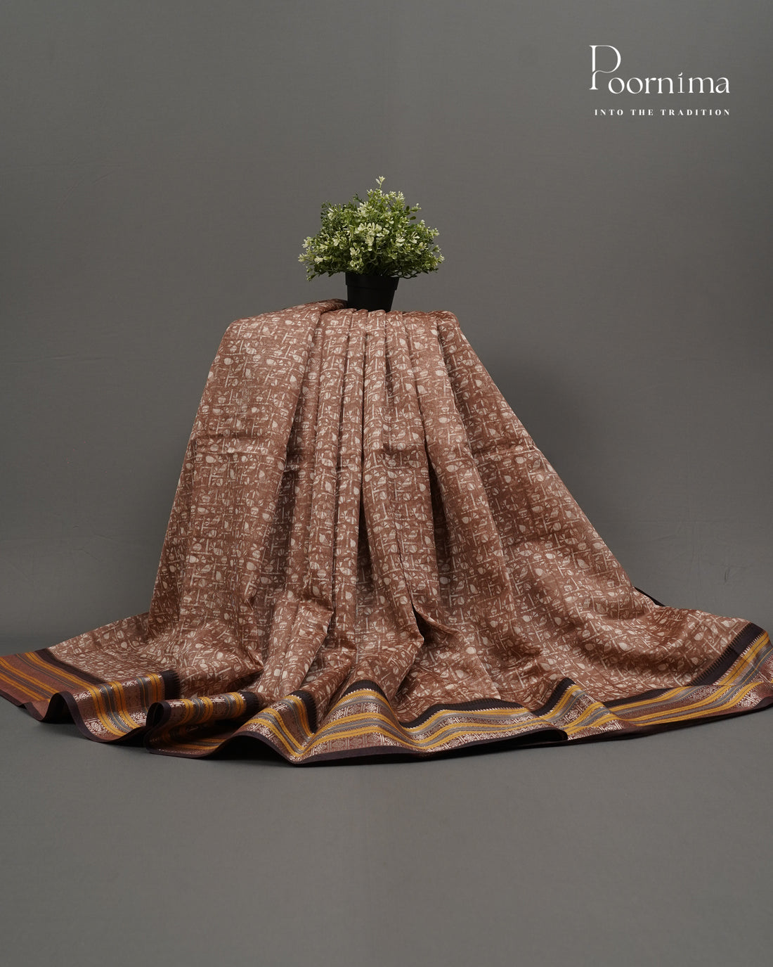 BROWN - SILK COTTON SAREE WITH ALLOVER DIGITAL PRINT AND VIDHARVA BORDER