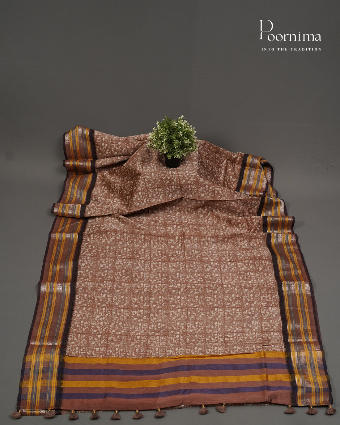 BROWN - SILK COTTON SAREE WITH ALLOVER DIGITAL PRINT AND VIDHARVA BORDER