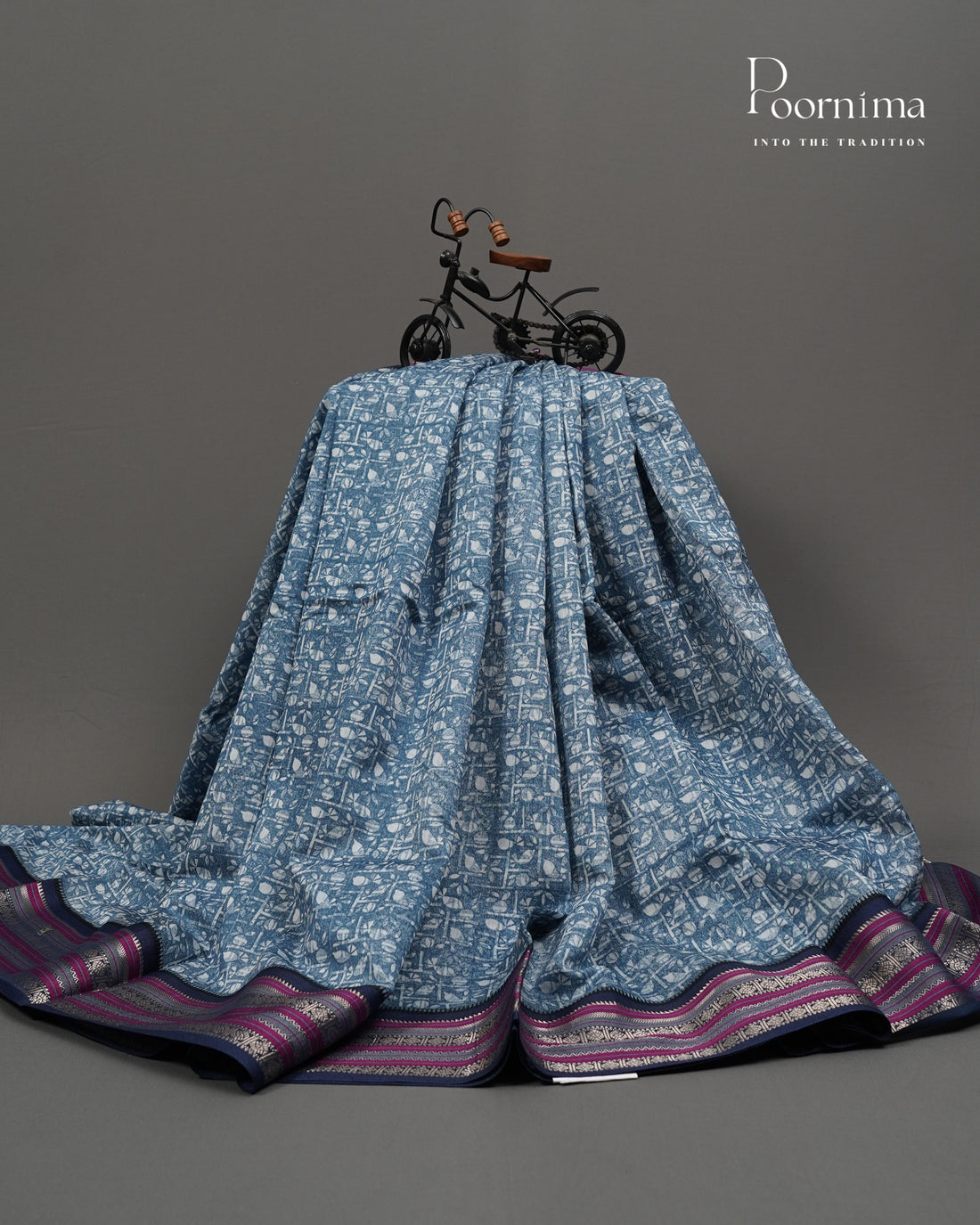 BLUE - SILK COTTON SAREE WITH ALLOVER DIGITAL PRINTING AND VIDHARVA BORDER