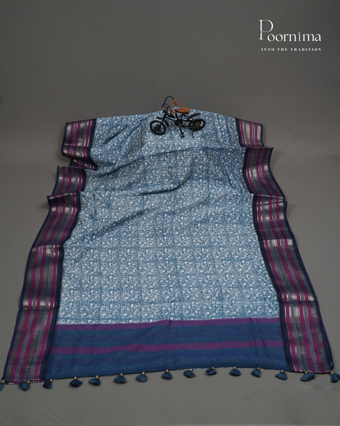 BLUE - SILK COTTON SAREE WITH ALLOVER DIGITAL PRINTING AND VIDHARVA BORDER