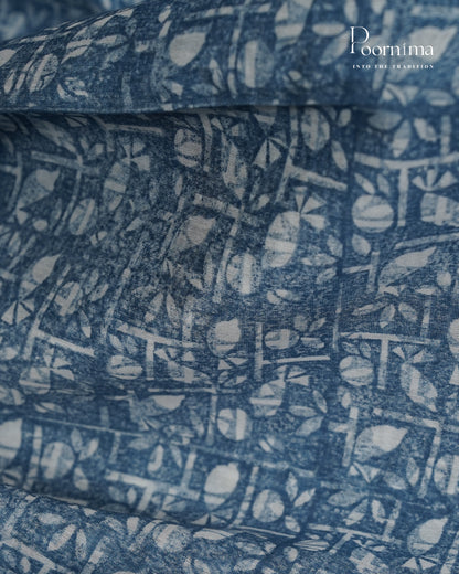 BLUE - SILK COTTON SAREE WITH ALLOVER DIGITAL PRINTING AND VIDHARVA BORDER