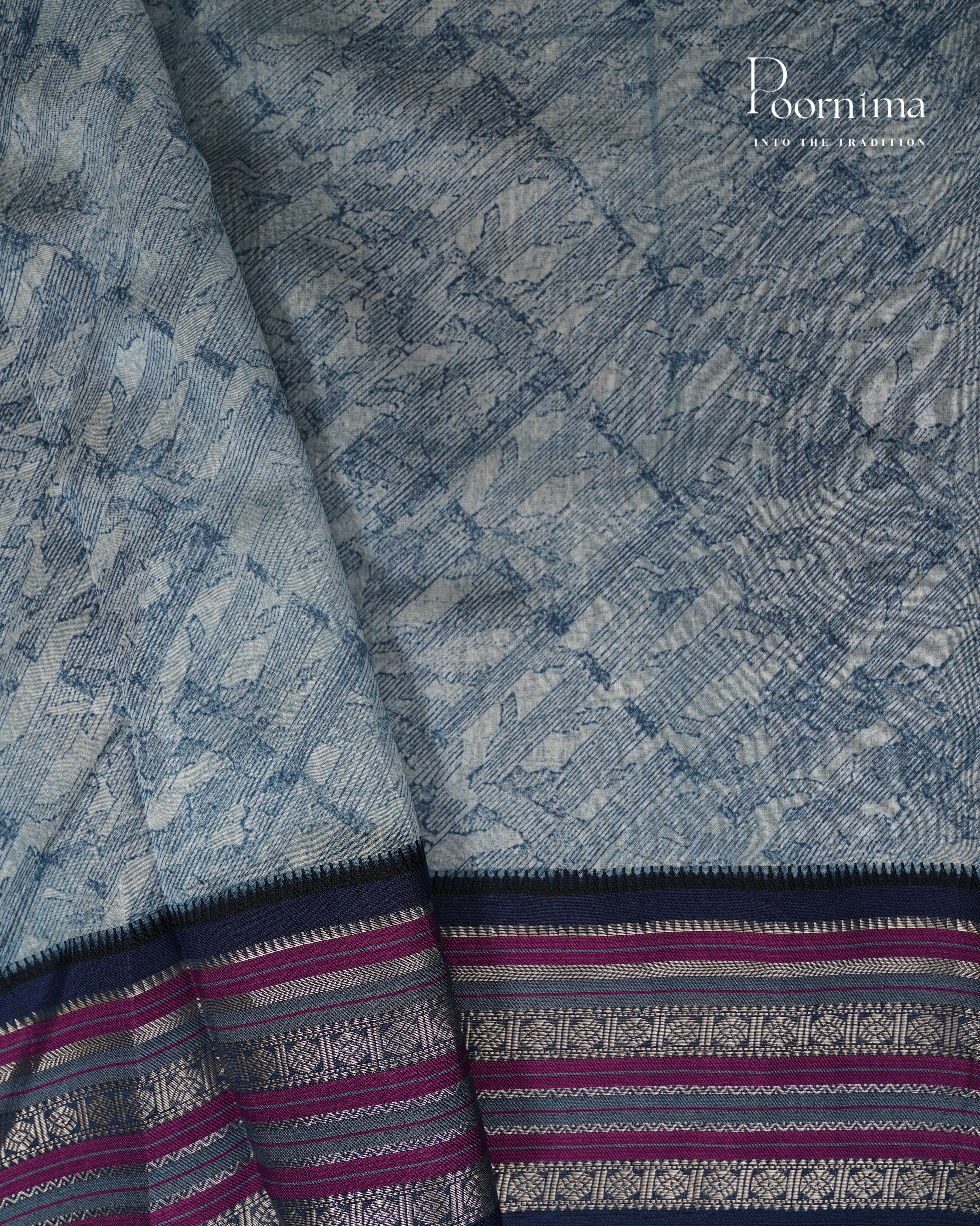 BLUE - SILK COTTON SAREE WITH ALLOVER DIGITAL PRINTING AND VIDHARVA BORDER