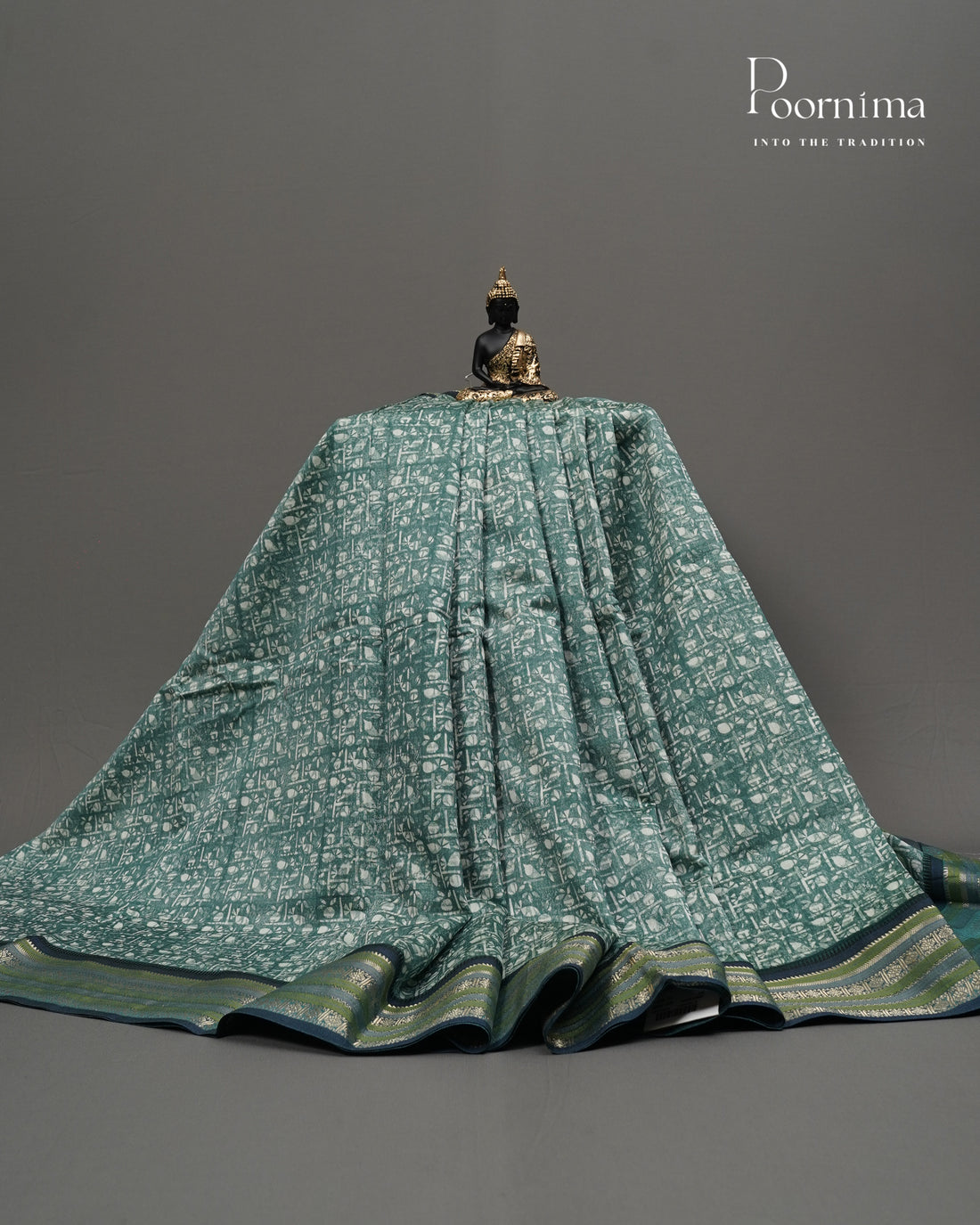 GREEN - SILK COTTON SAREE WITH ALLOVER DIGITAL PRINTING AND VIDHARVA BORDER