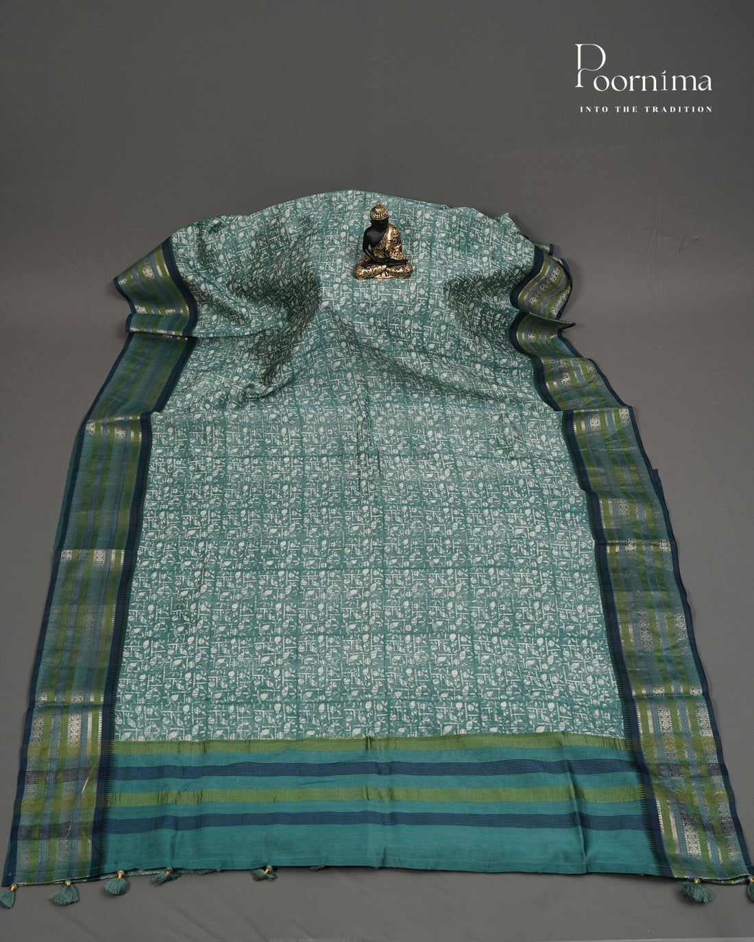 GREEN - SILK COTTON SAREE WITH ALLOVER DIGITAL PRINTING AND VIDHARVA BORDER