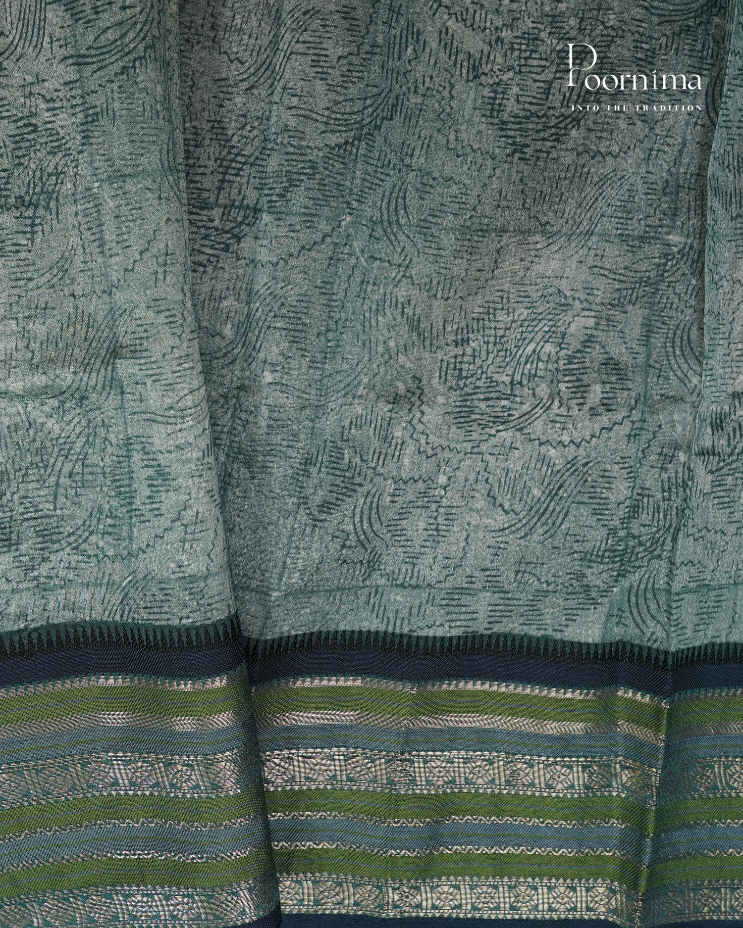 GREEN - SILK COTTON SAREE WITH ALLOVER DIGITAL PRINTING AND VIDHARVA BORDER