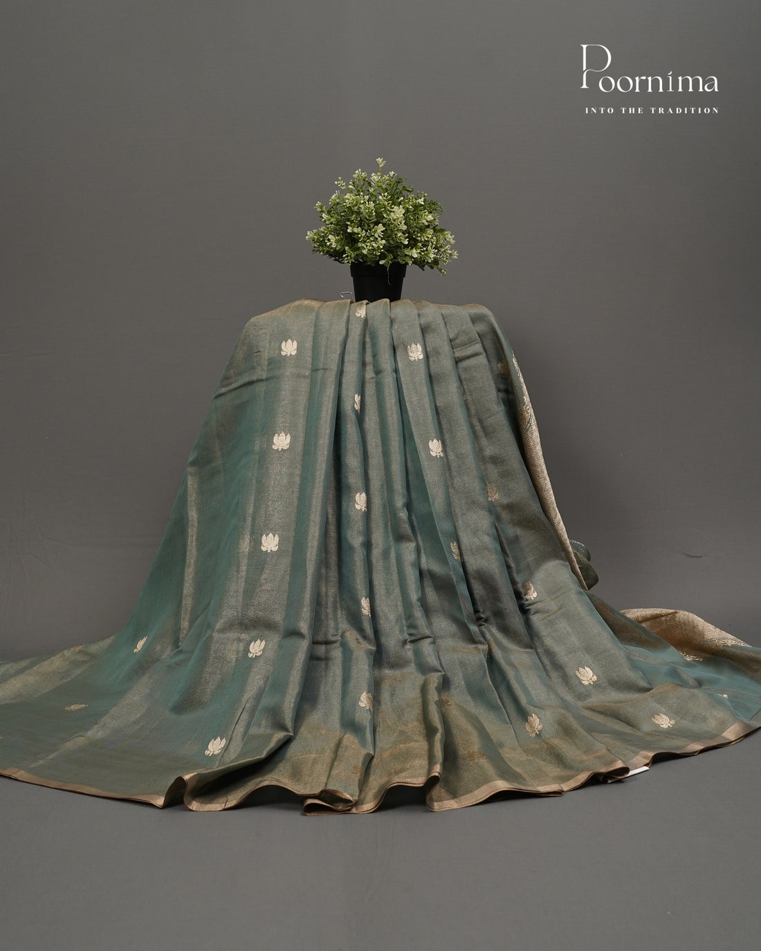 SEA BLUE - CHANDERI TISSUE SAREE WITH LOTUS BUTTI WOVEN