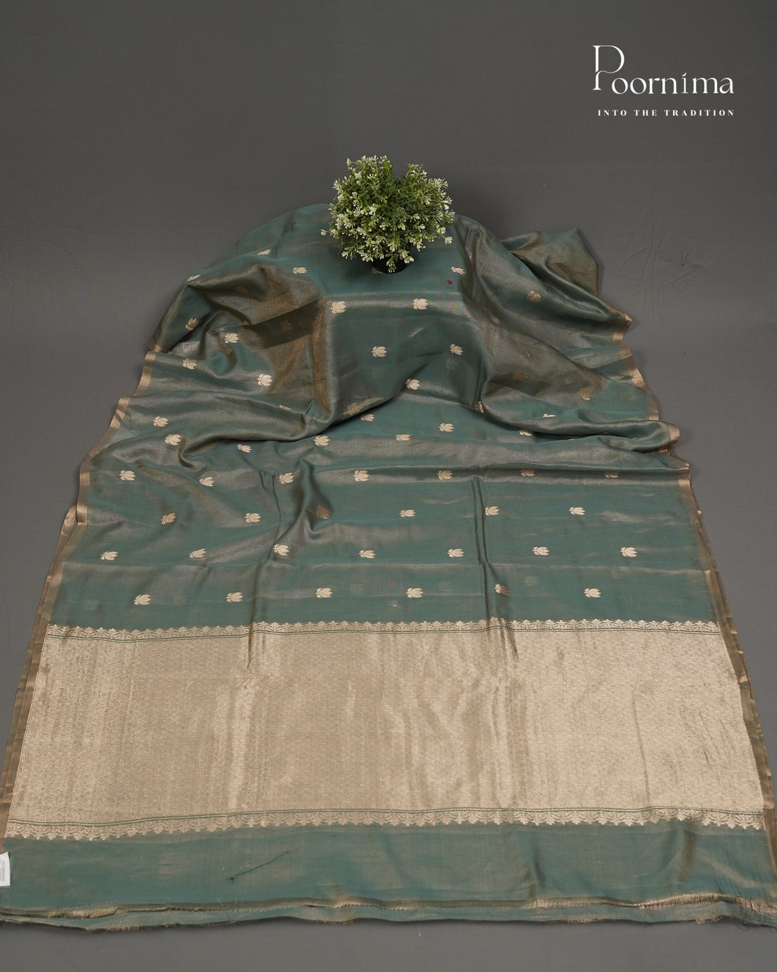 SEA BLUE - CHANDERI TISSUE SAREE WITH LOTUS BUTTI WOVEN