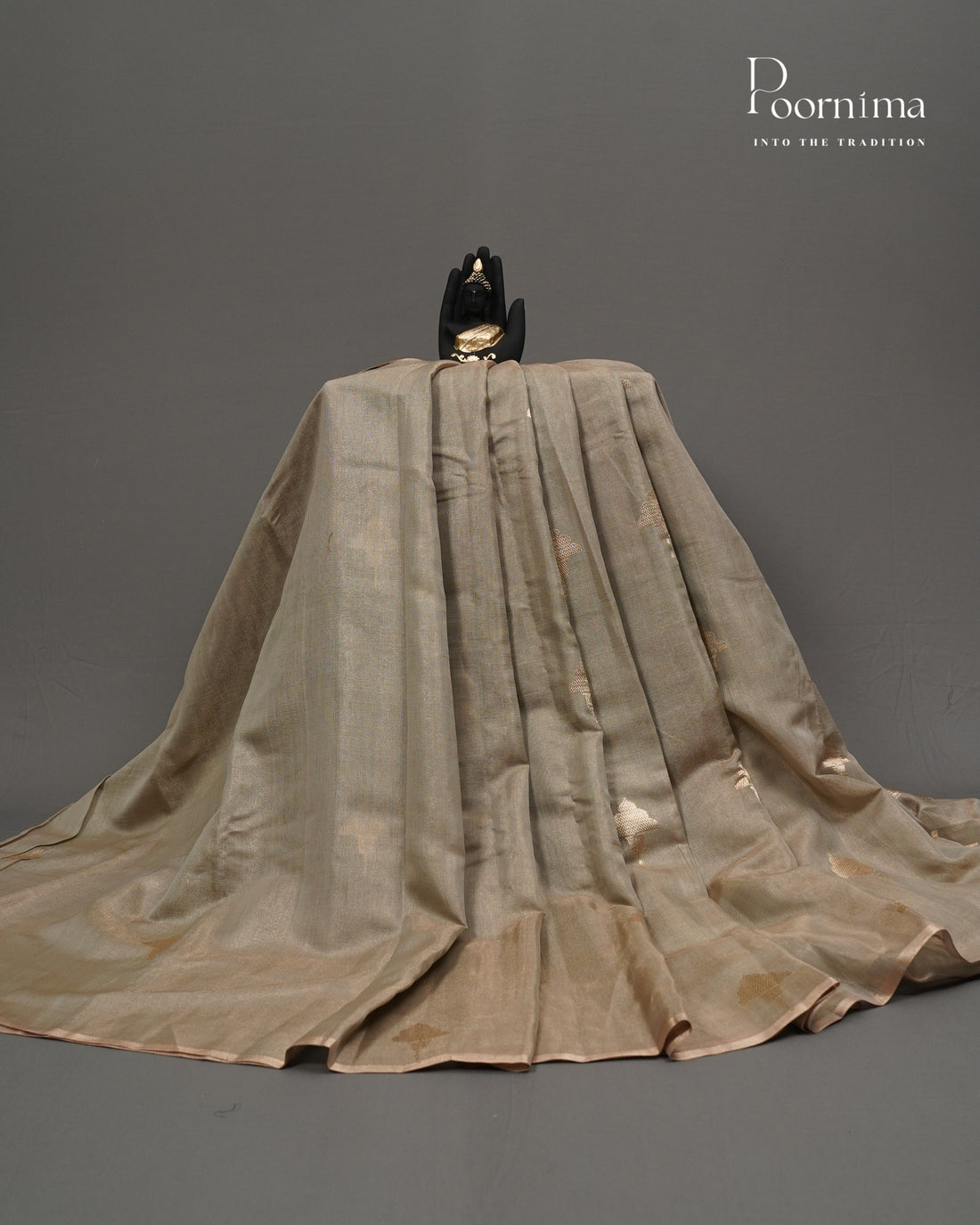 GREY- CHANDERI TISSUE SAREE WITH WOVEN BUTTI ALL OVER