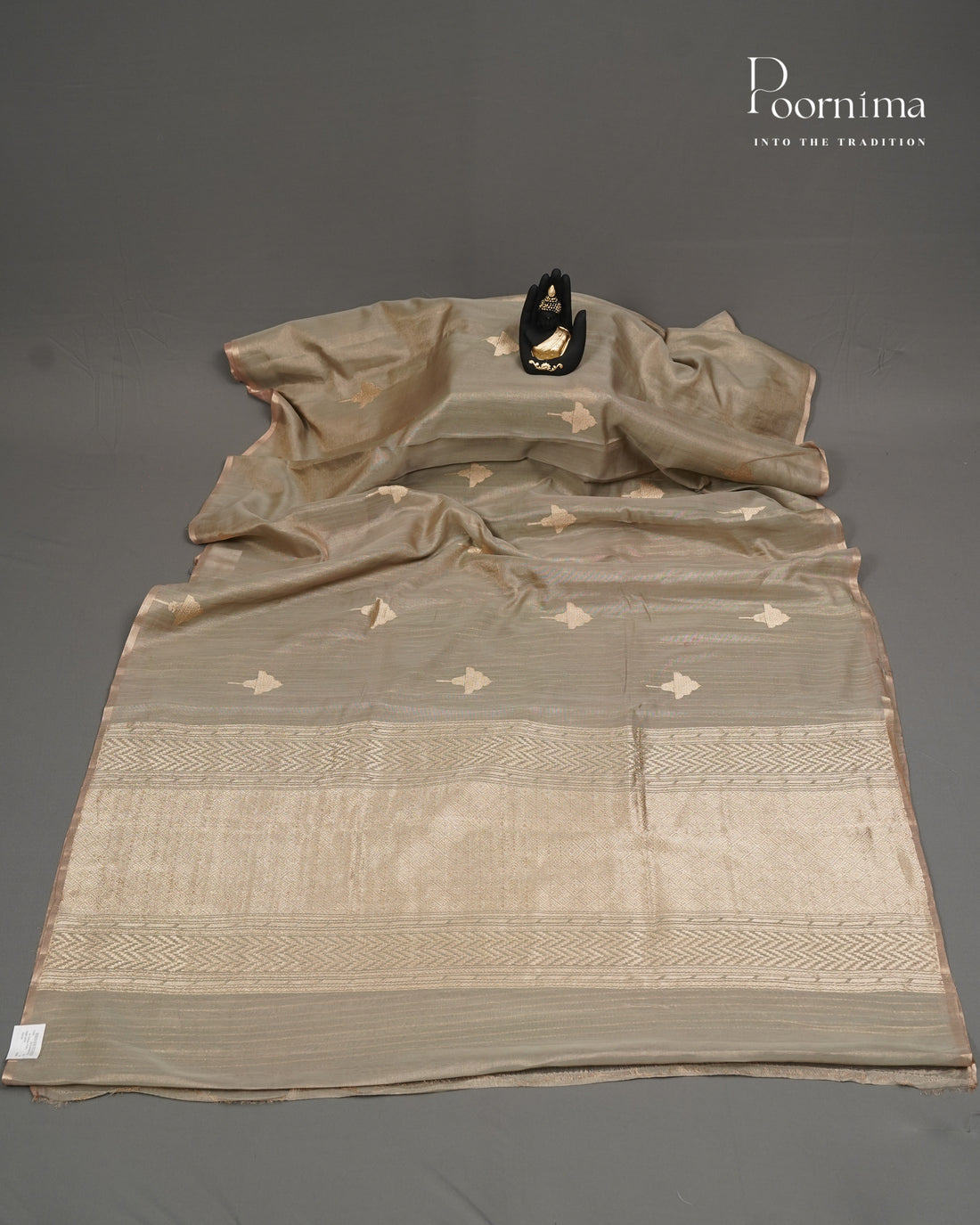 GREY- CHANDERI TISSUE SAREE WITH WOVEN BUTTI ALL OVER