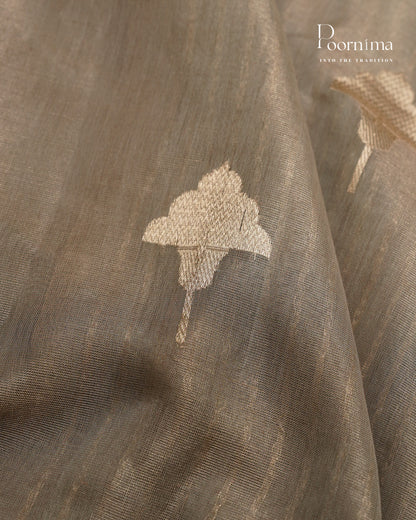 GREY- CHANDERI TISSUE SAREE WITH WOVEN BUTTI ALL OVER