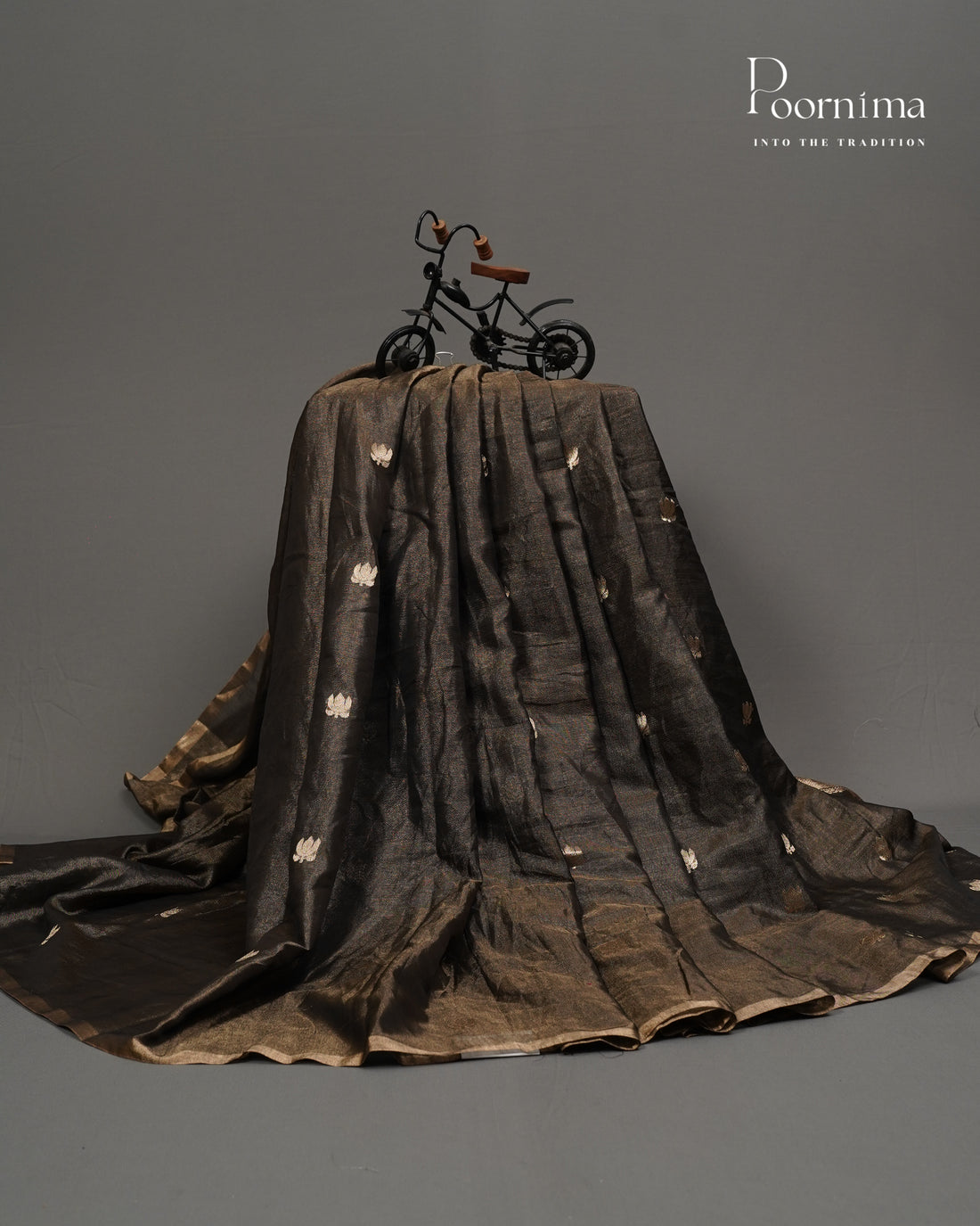 DARK BROWN - CHANDERI TISSUE SAREE WITH LOTUS BUTTI WOVEN