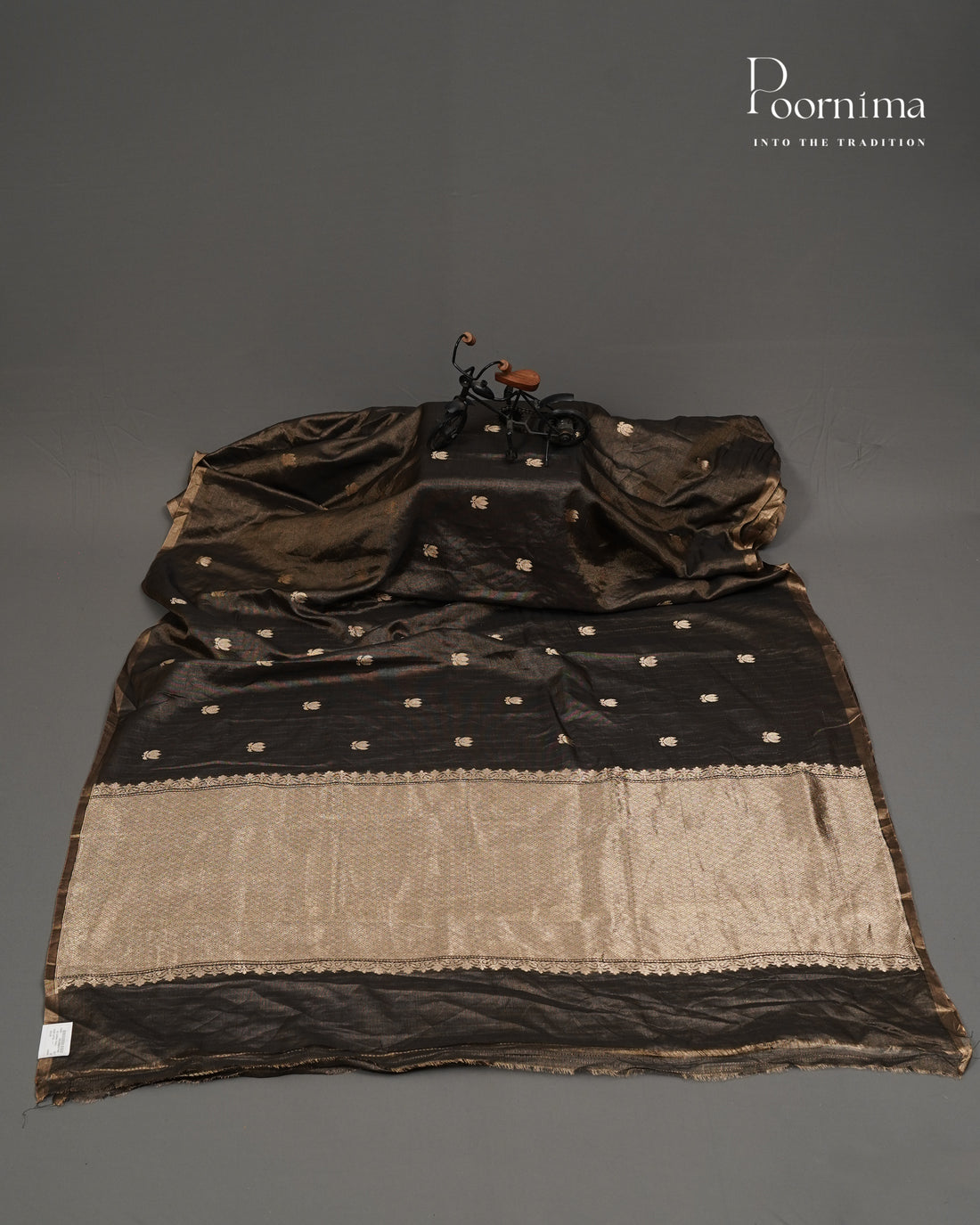 DARK BROWN - CHANDERI TISSUE SAREE WITH LOTUS BUTTI WOVEN