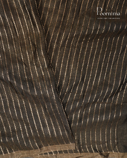DARK BROWN - CHANDERI TISSUE SAREE WITH LOTUS BUTTI WOVEN