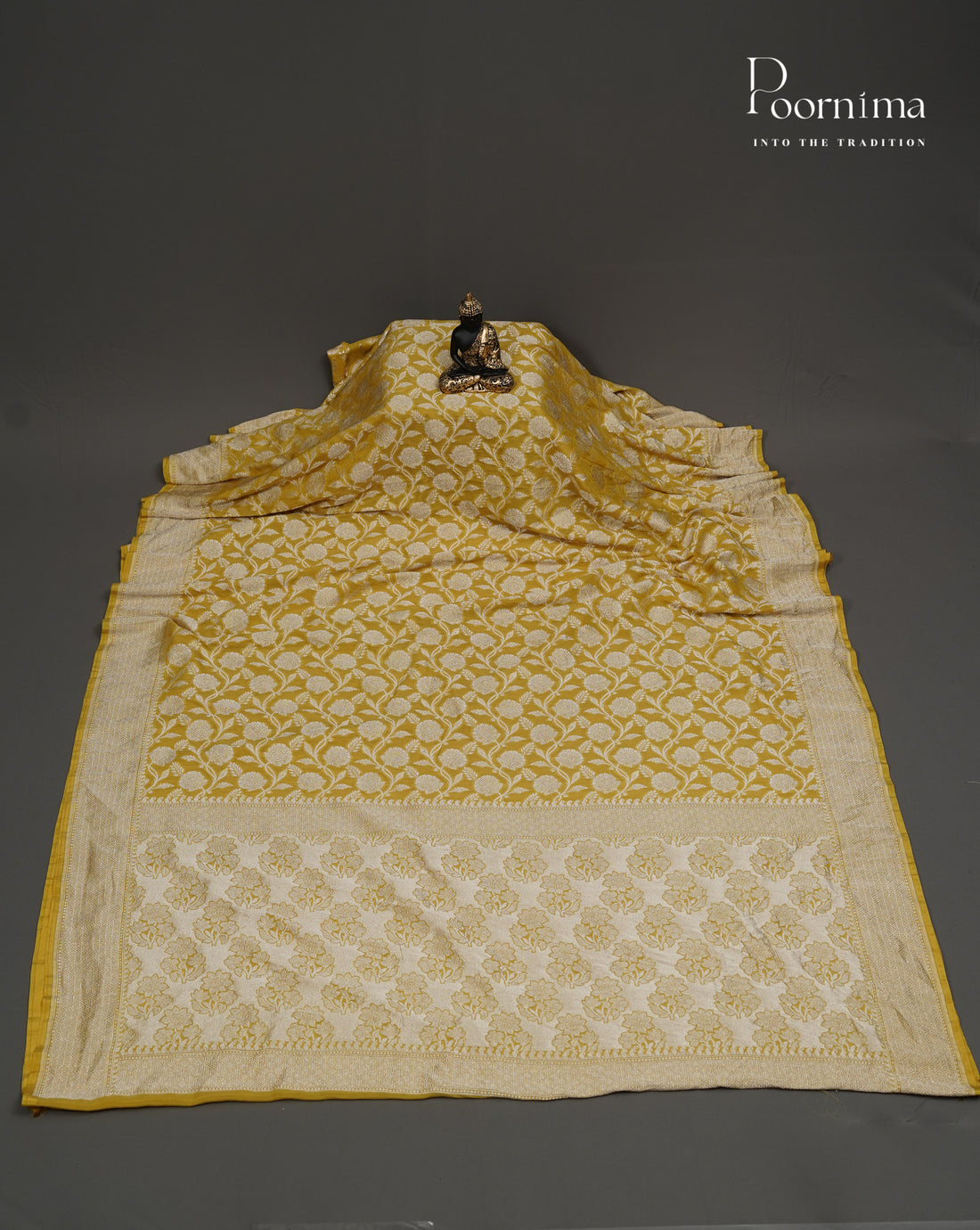 MUSTARD YELLOW - BENARASI CRUSHED GEORGETTE SAREE WITH ALL OVER ZARO WOVEN