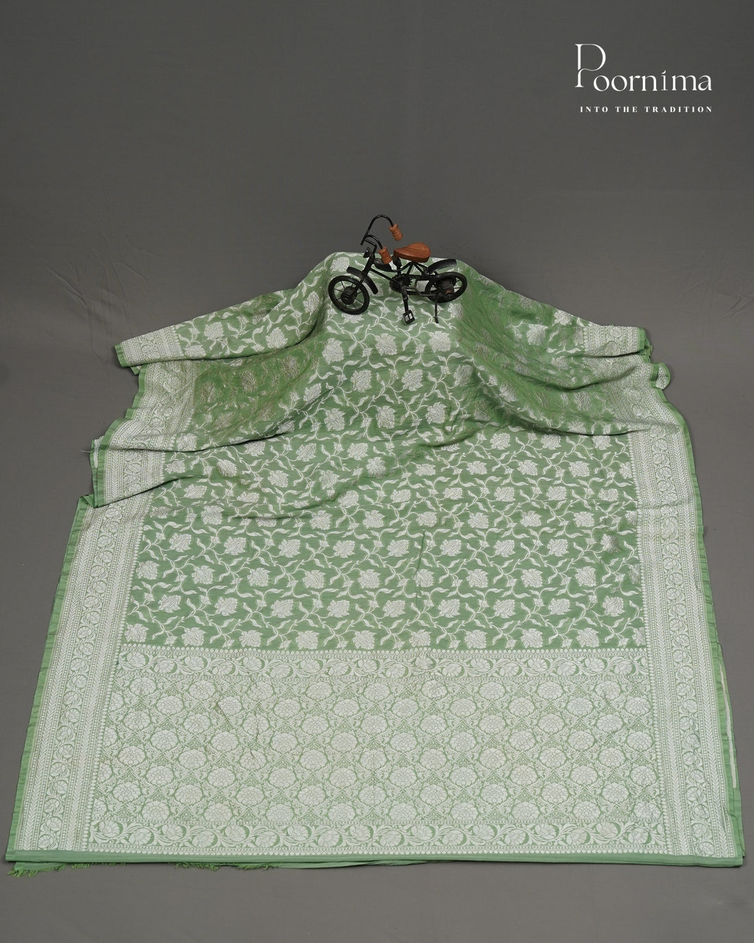 PISTA GREEN - BENARASI CRUSHED GEORGETTE SAREE WITH ALL OVER SAREE WOVEN