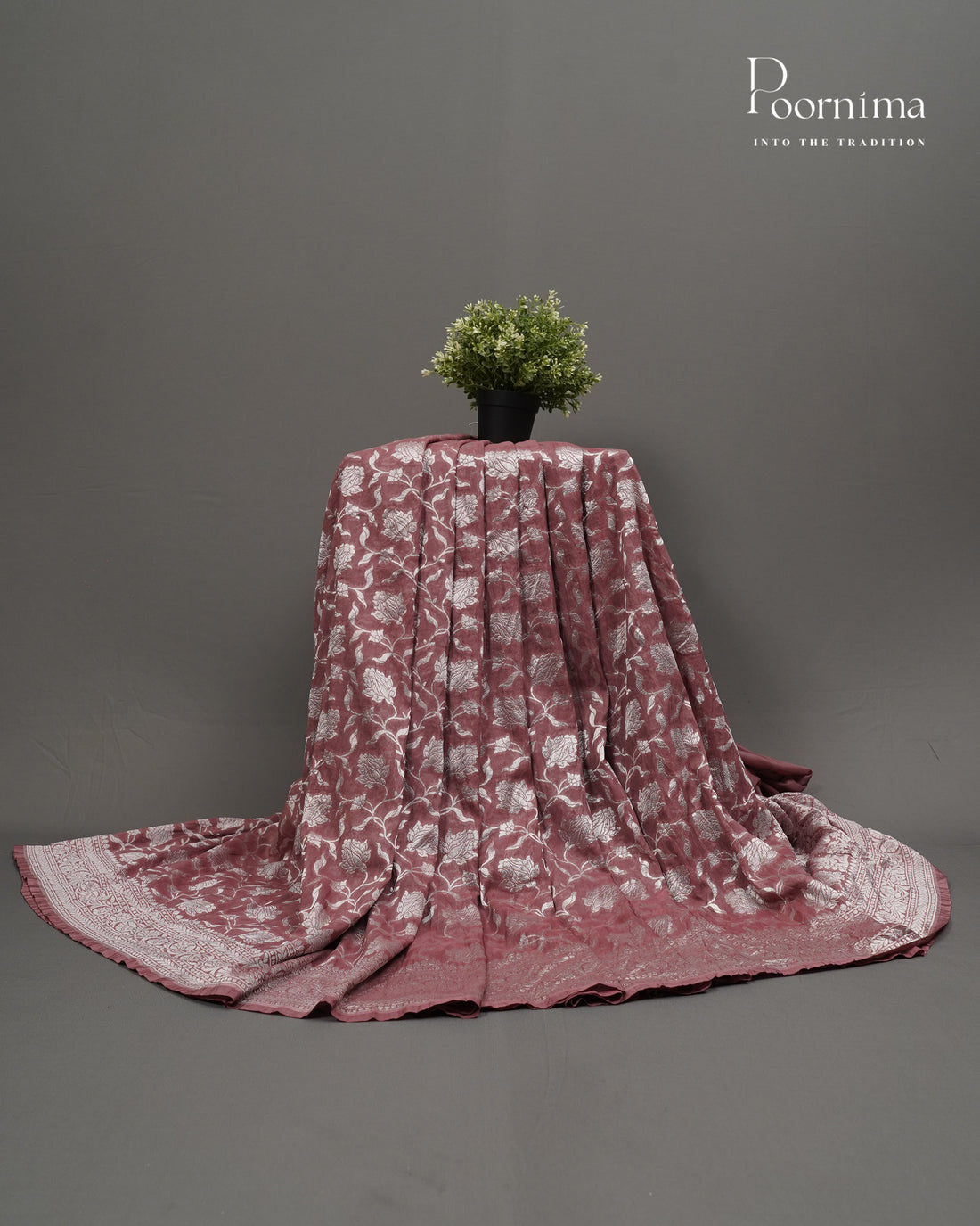 ONION PINK- BENARASI CRUSHED GEORGETTE SAREE WITH ALL OVER ZARI WOVEN