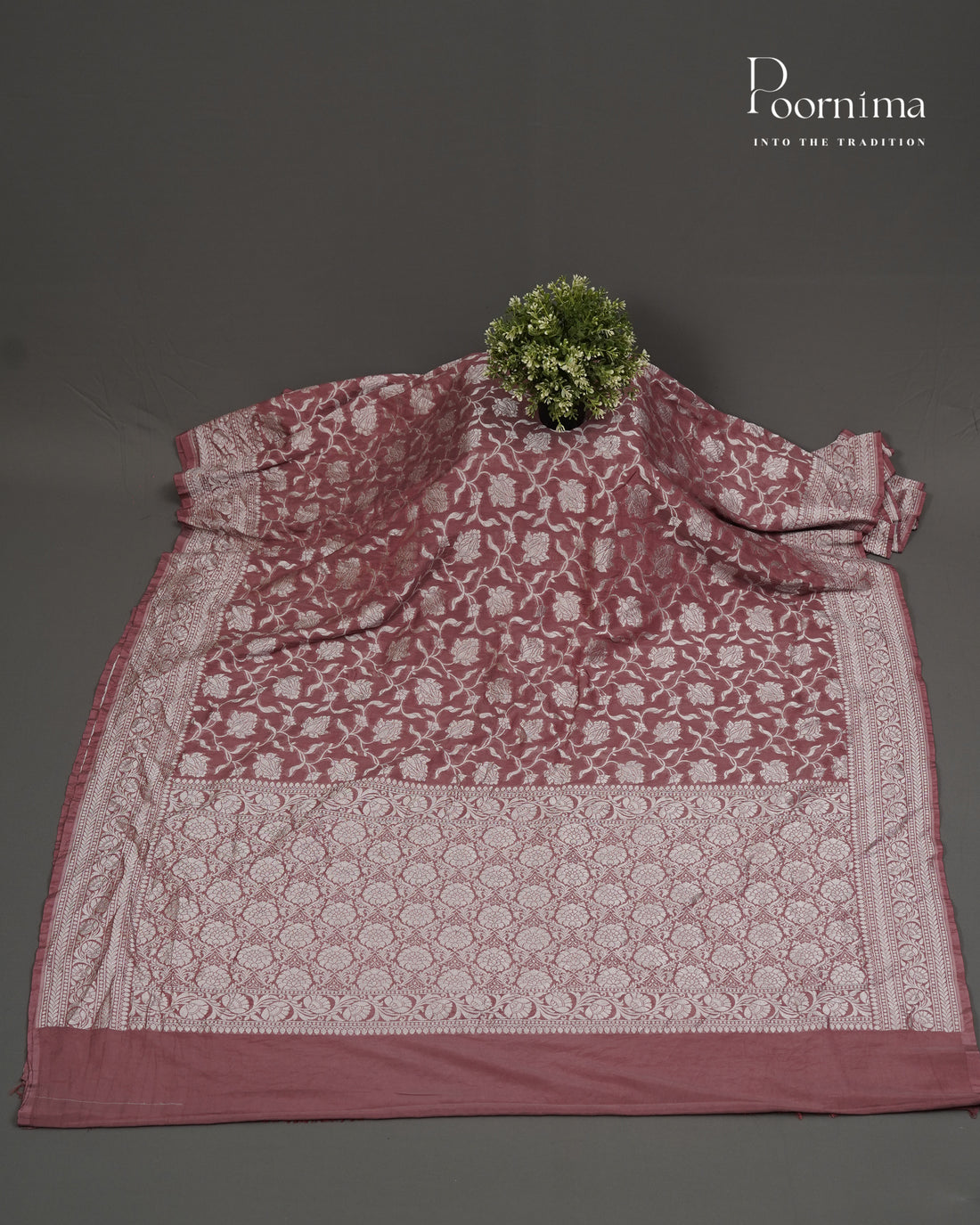 ONION PINK- BENARASI CRUSHED GEORGETTE SAREE WITH ALL OVER ZARI WOVEN