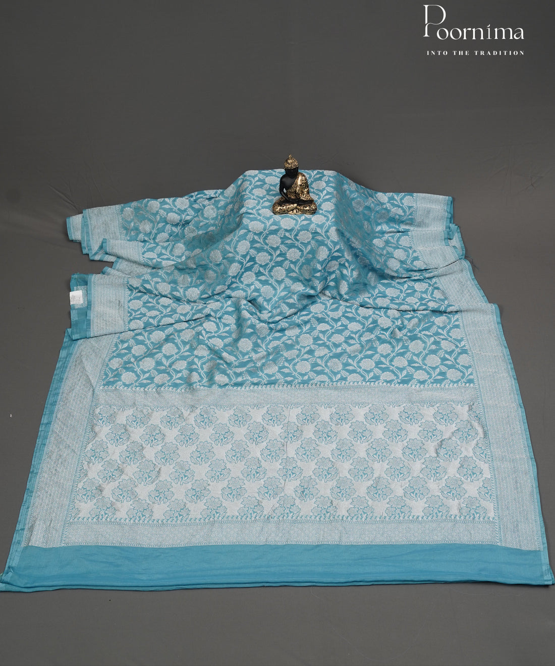 BLUE- BENARASI CRUSHED GEORGETTE SAREE WITH  ALL OVER ZARI WOVEN