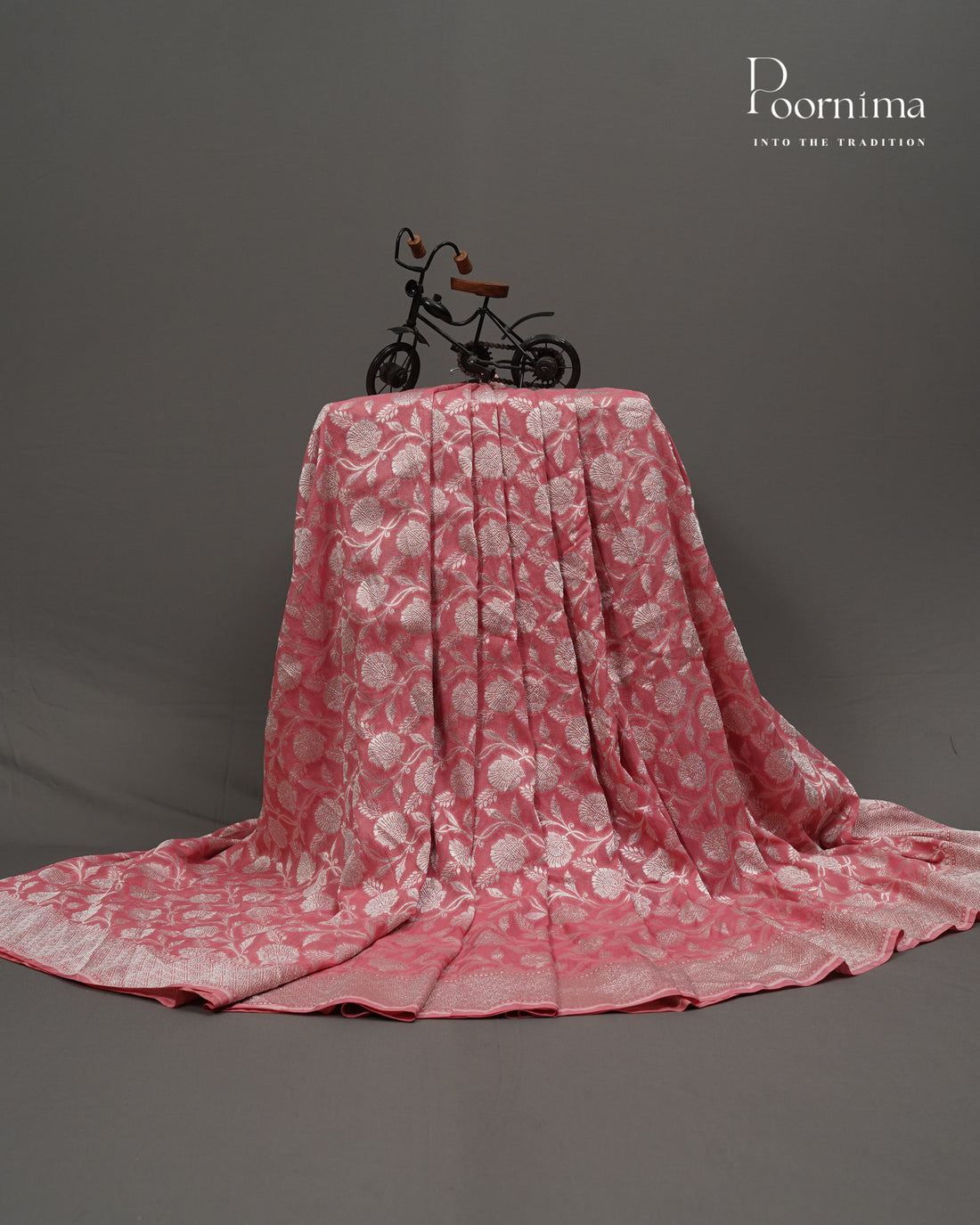 PEACH- BENARASI CRUSHED GEORGETTE SAREE WITH ALL OVER ZARI WOVEN