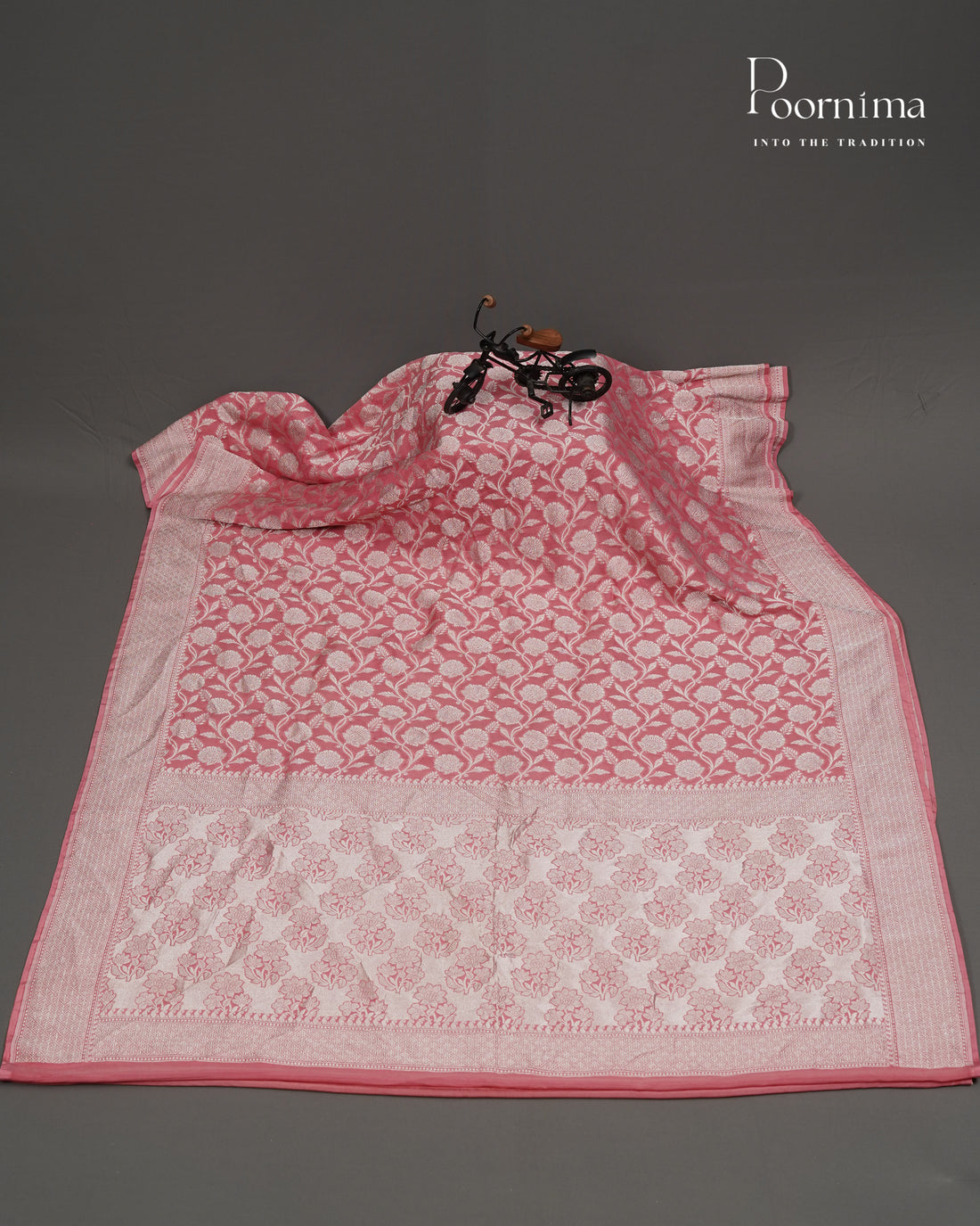 PEACH- BENARASI CRUSHED GEORGETTE SAREE WITH ALL OVER ZARI WOVEN