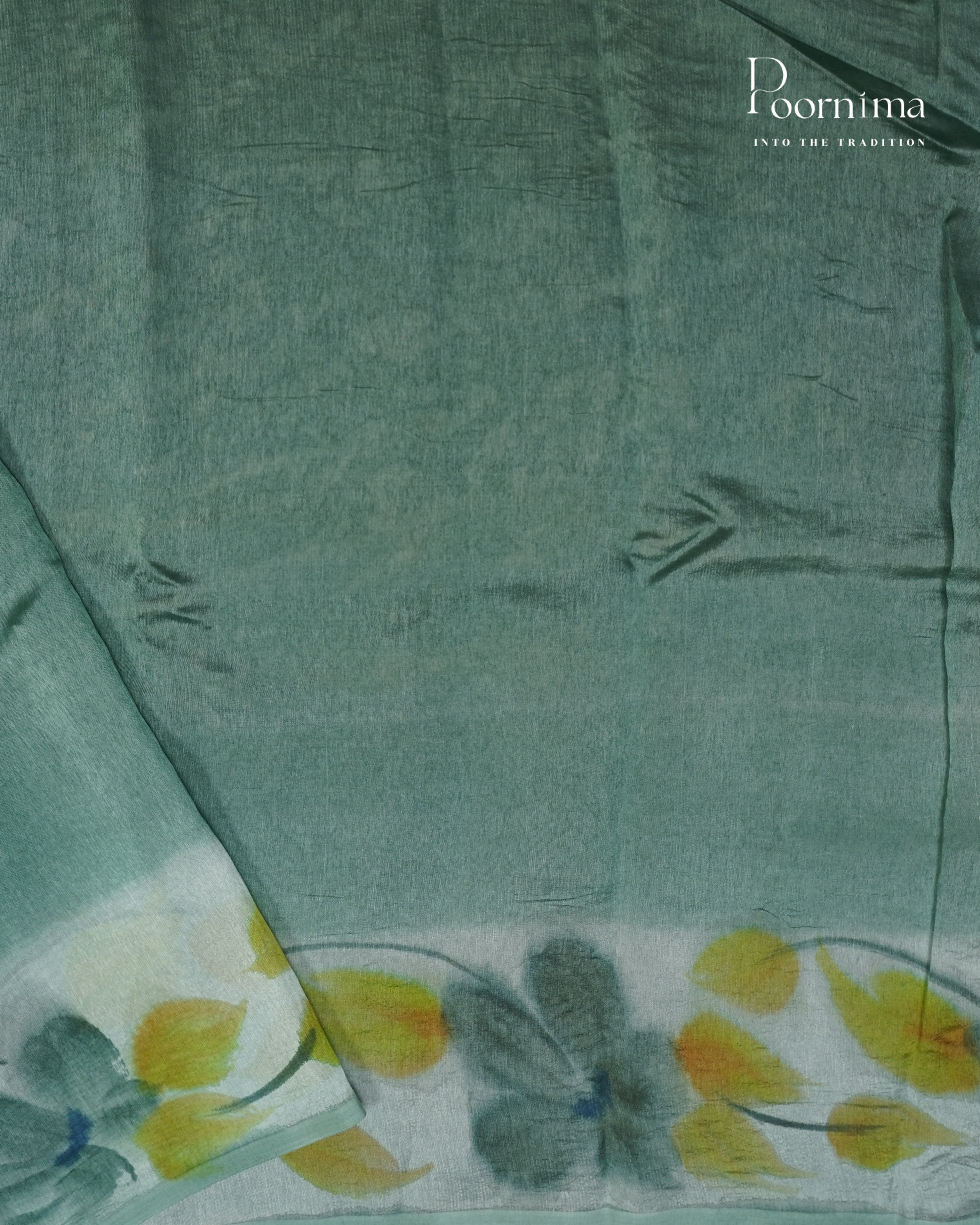 BLUE- CHANDERI CHICKENKARI WORK WITH HAND PAINTED BORDER