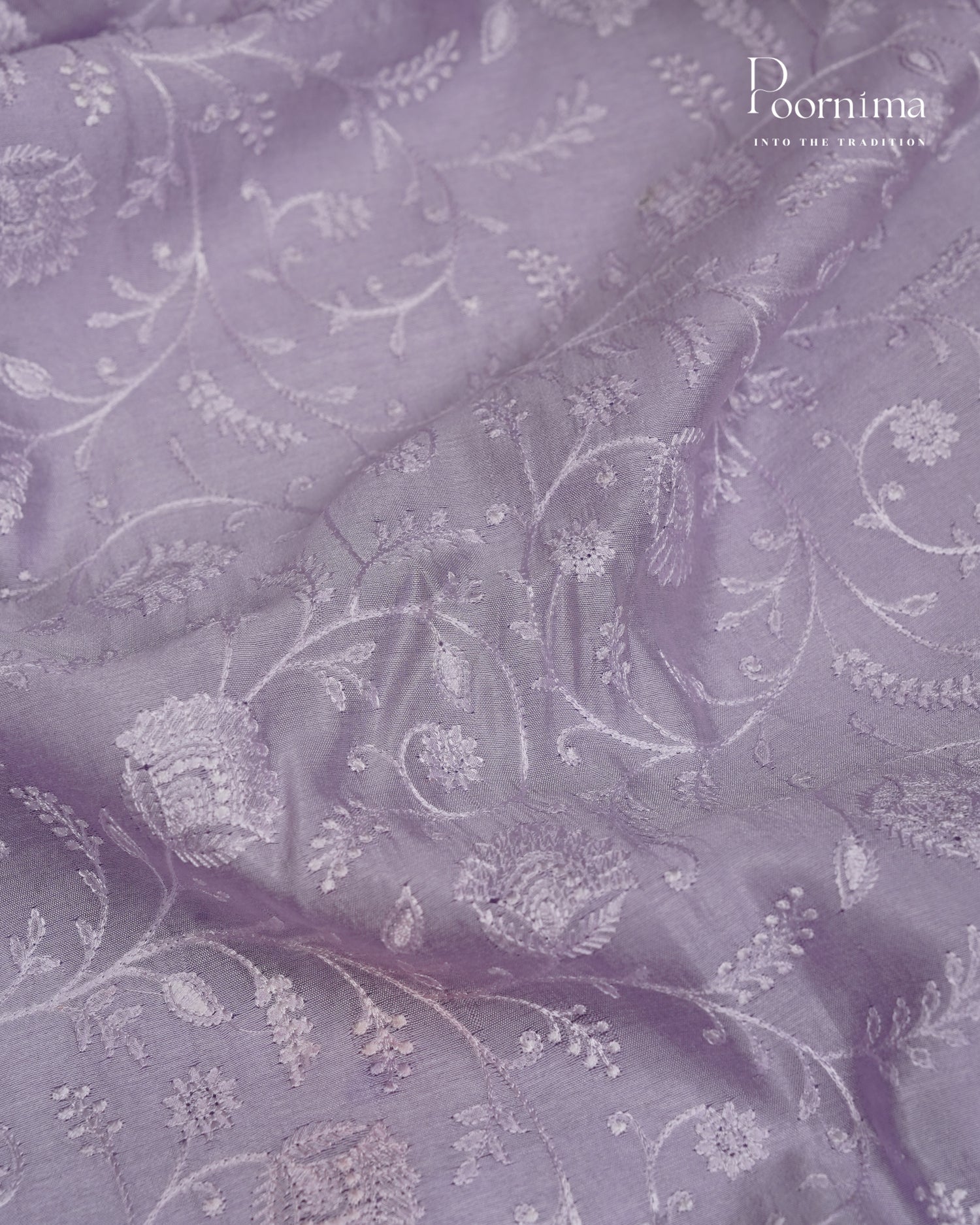 LAVENDER- CHANDERI CHICKENKARI WORK WITH HAND PAINTED BORDER