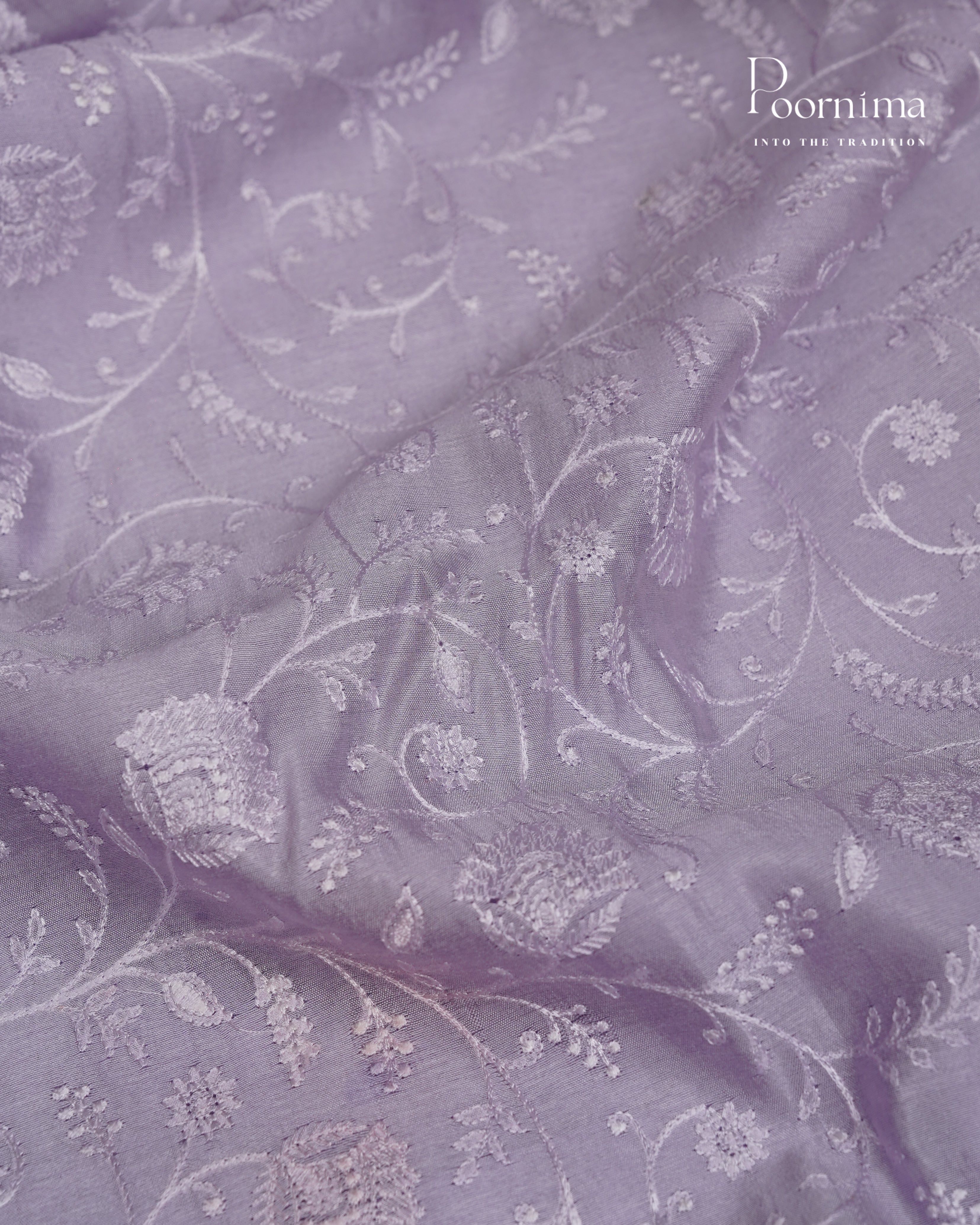 LAVENDER- CHANDERI CHICKENKARI WORK WITH HAND PAINTED BORDER