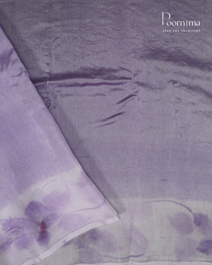 LAVENDER- CHANDERI CHICKENKARI WORK WITH HAND PAINTED BORDER