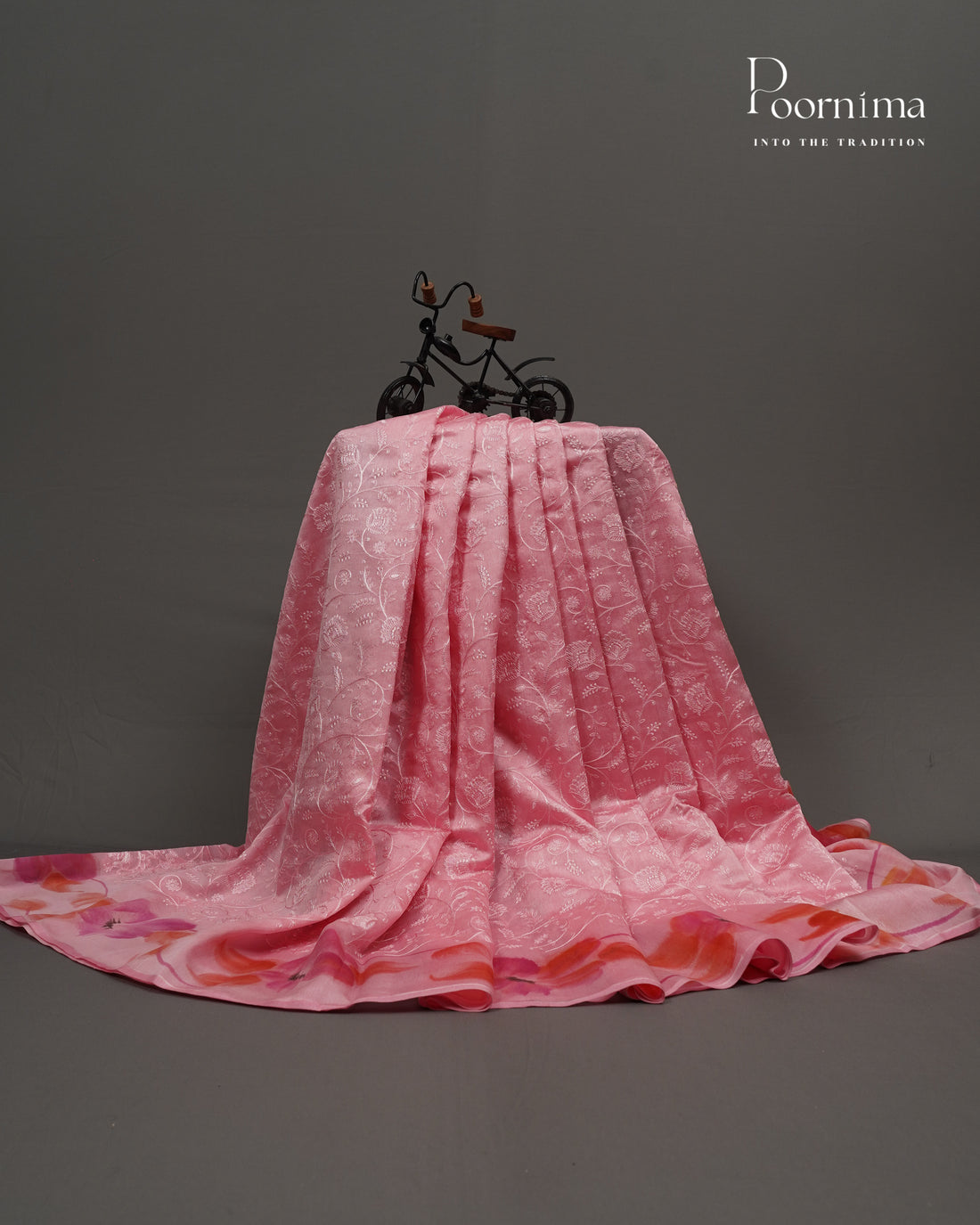 PINK - CHANDERI CHICKENKARI WORK WITH HAND PAINTED BORDER