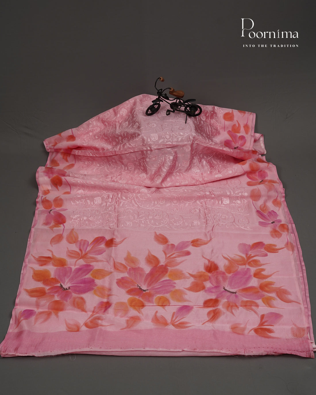 PINK - CHANDERI CHICKENKARI WORK WITH HAND PAINTED BORDER