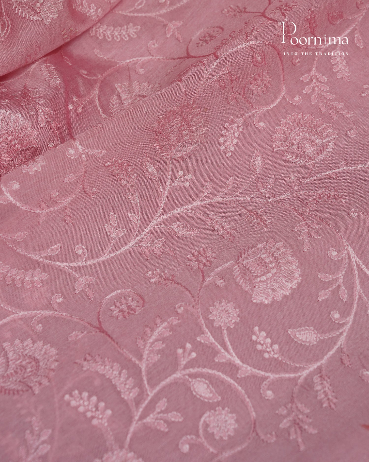 PINK - CHANDERI CHICKENKARI WORK WITH HAND PAINTED BORDER