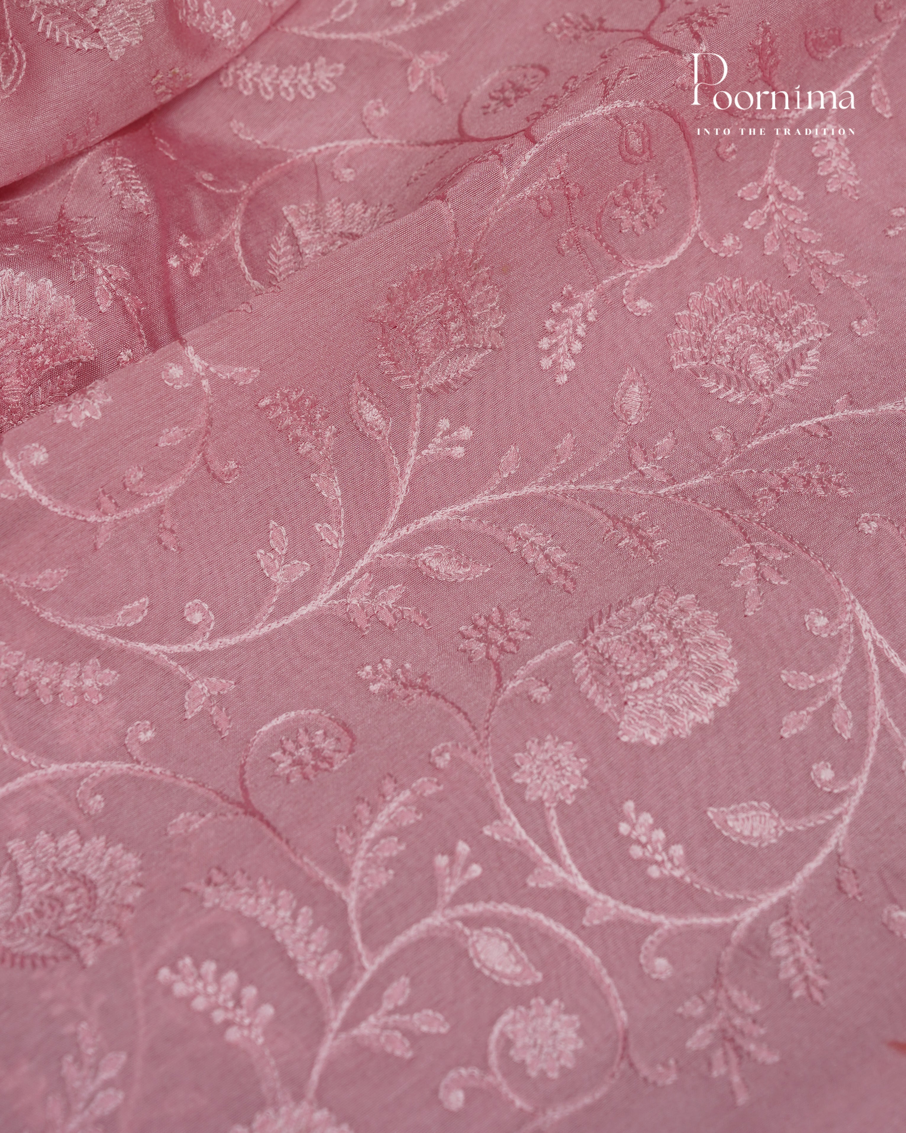 PINK - CHANDERI CHICKENKARI WORK WITH HAND PAINTED BORDER