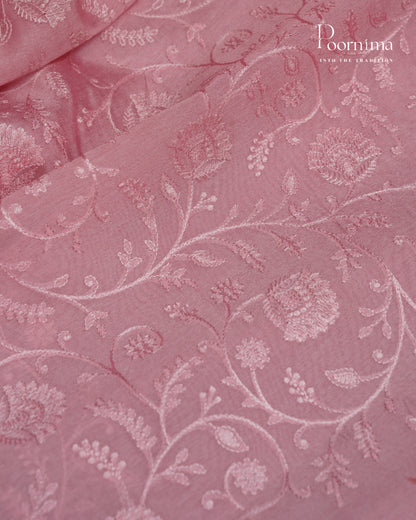 PINK - CHANDERI CHICKENKARI WORK WITH HAND PAINTED BORDER