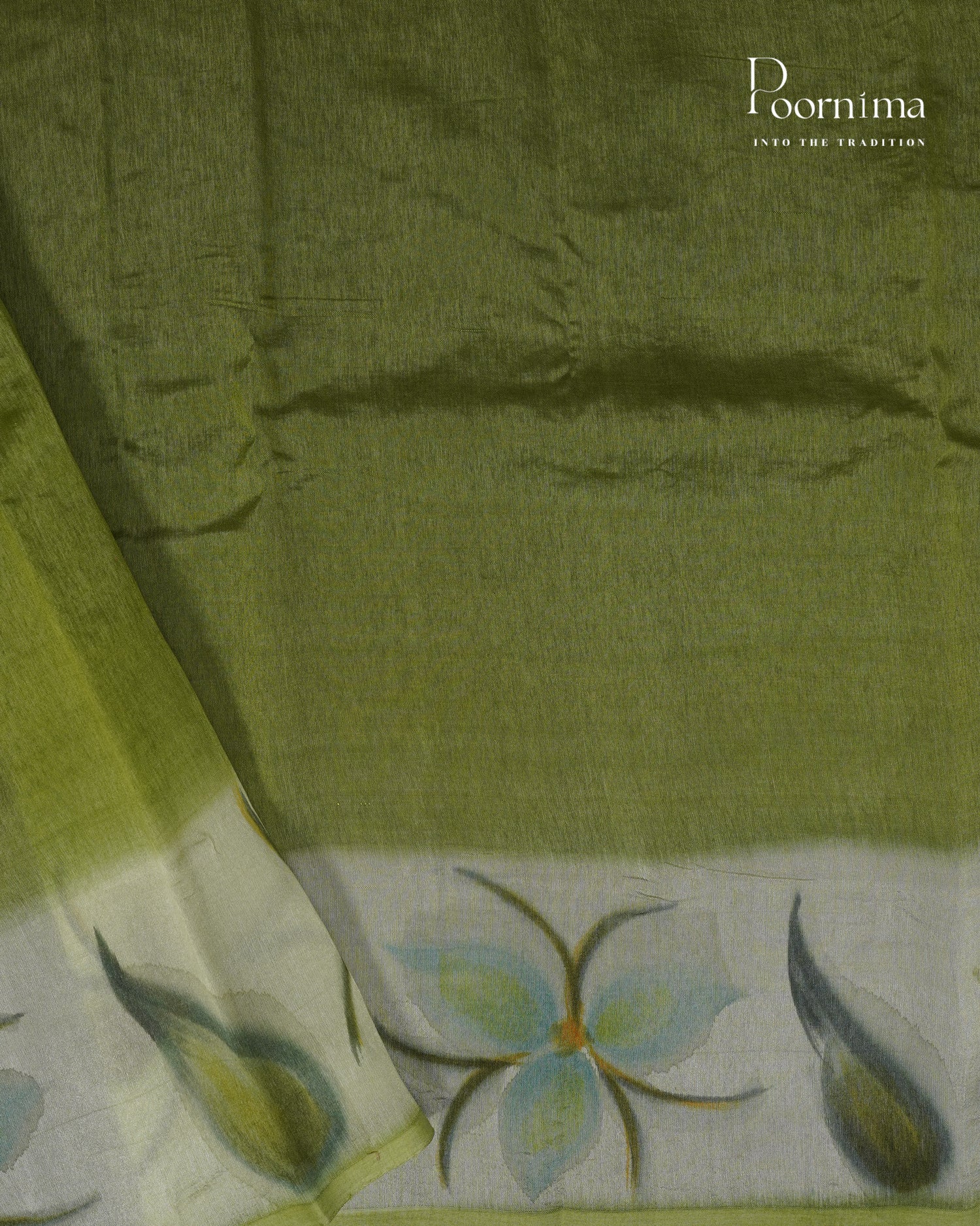 PISTA GREEN - CHANDERI CHICKENKARI WITH HAND PAINTED BORDER