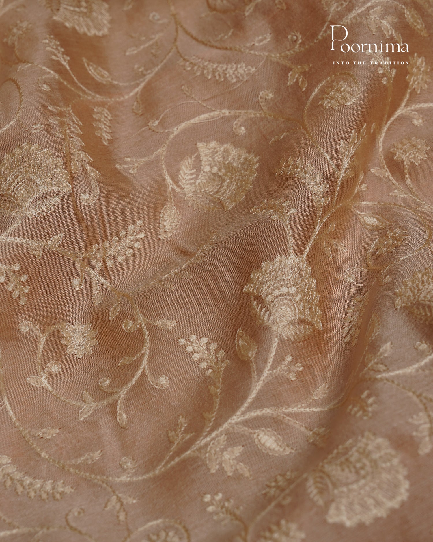 CREAM - CHANDERI CHICKENKARI WORK WITH HAND PAINTED BORDER