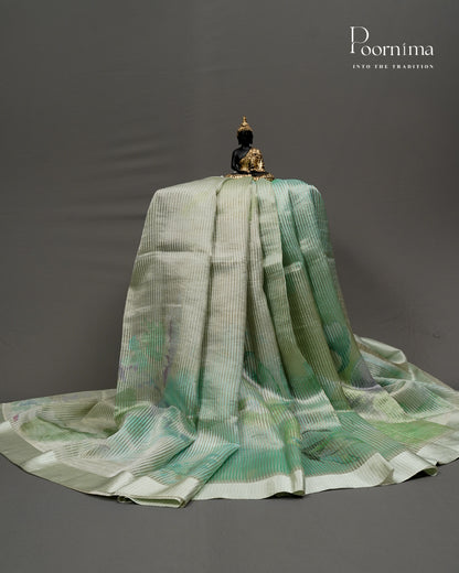 GREEN - PURE CHINIYA SILK SAREE WITH DIGITAL PRINTING AND SATIN BORDER