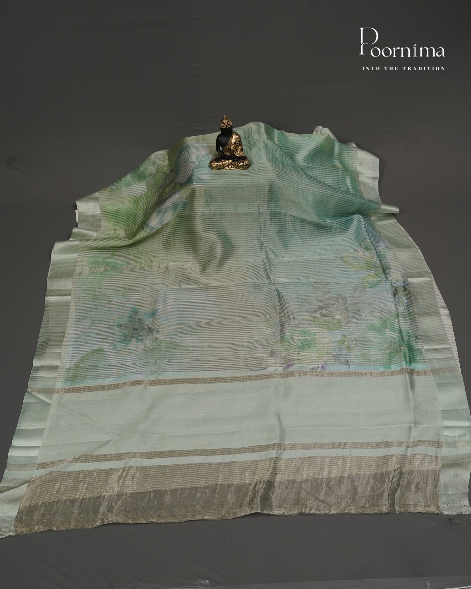 GREEN - PURE CHINIYA SILK SAREE WITH DIGITAL PRINTING AND SATIN BORDER