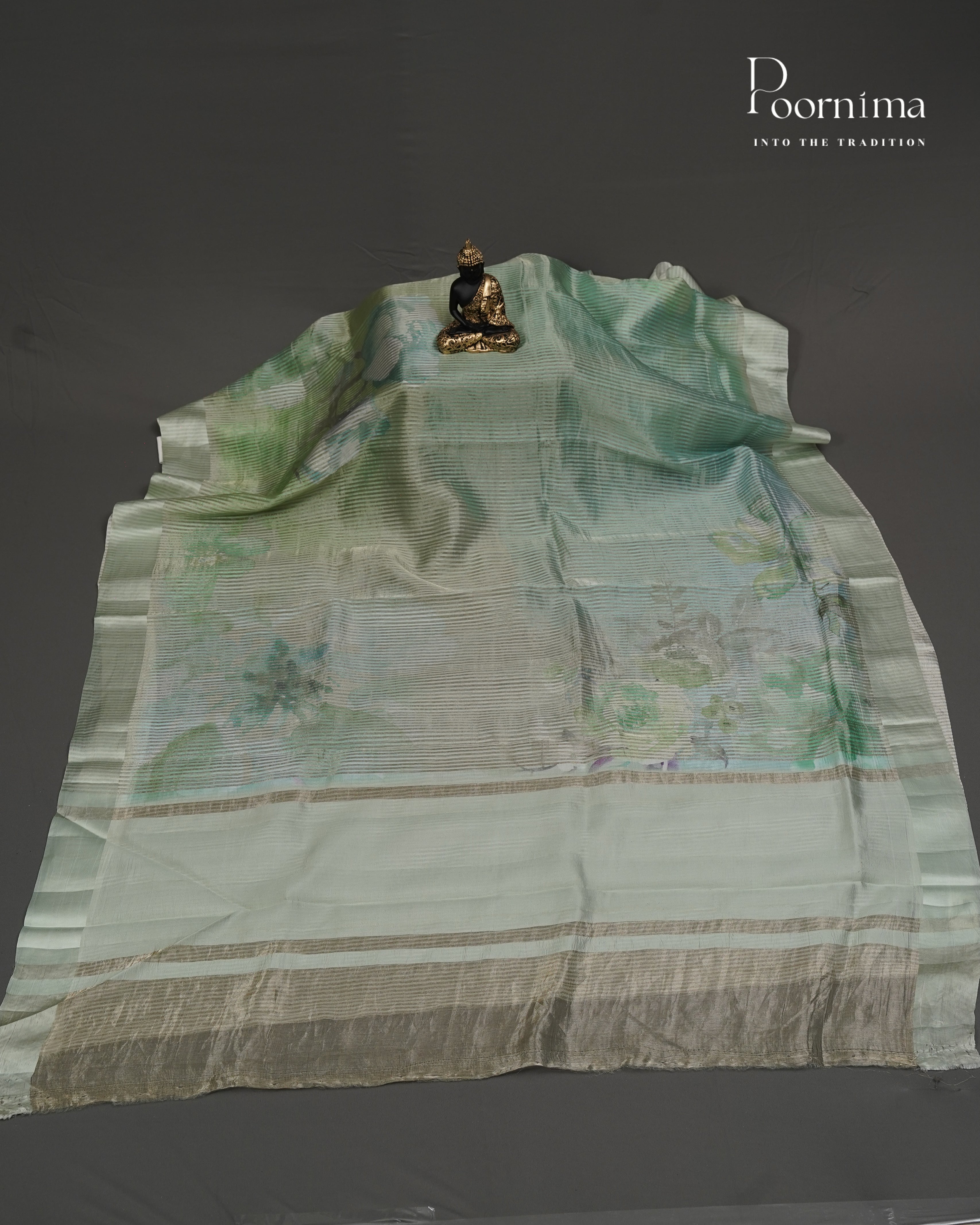 GREEN - PURE CHINIYA SILK SAREE WITH DIGITAL PRINTING AND SATIN BORDER