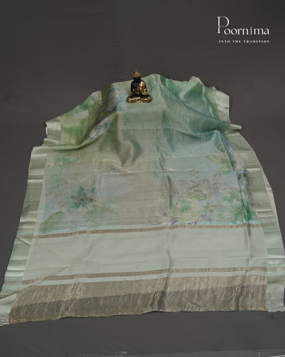GREEN - PURE CHINIYA SILK SAREE WITH DIGITAL PRINTING AND SATIN BORDER