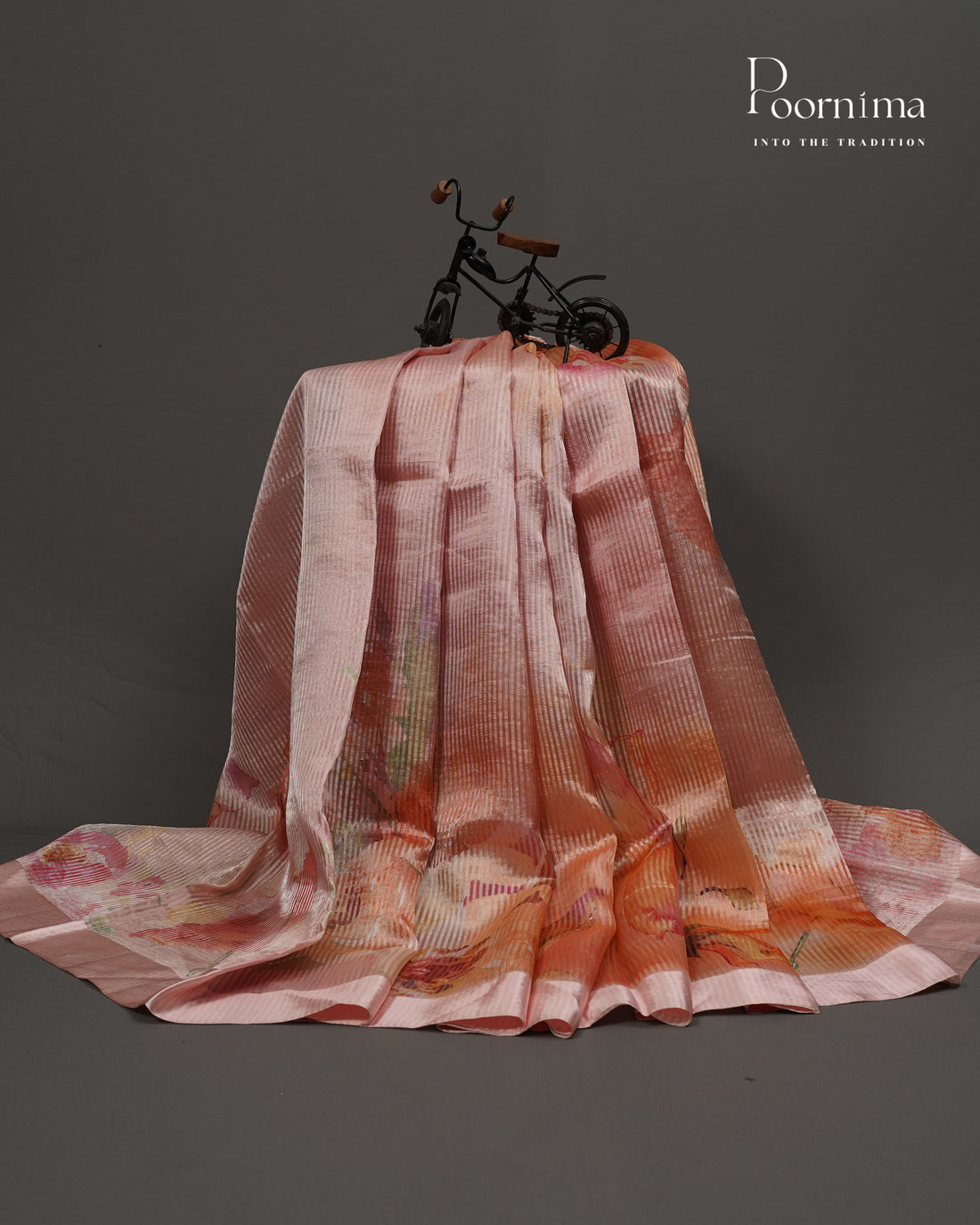 PEACH - PURE CHINIYA SILK SAREE WITH DIGITAL PRINTING AND SATIN BORDER