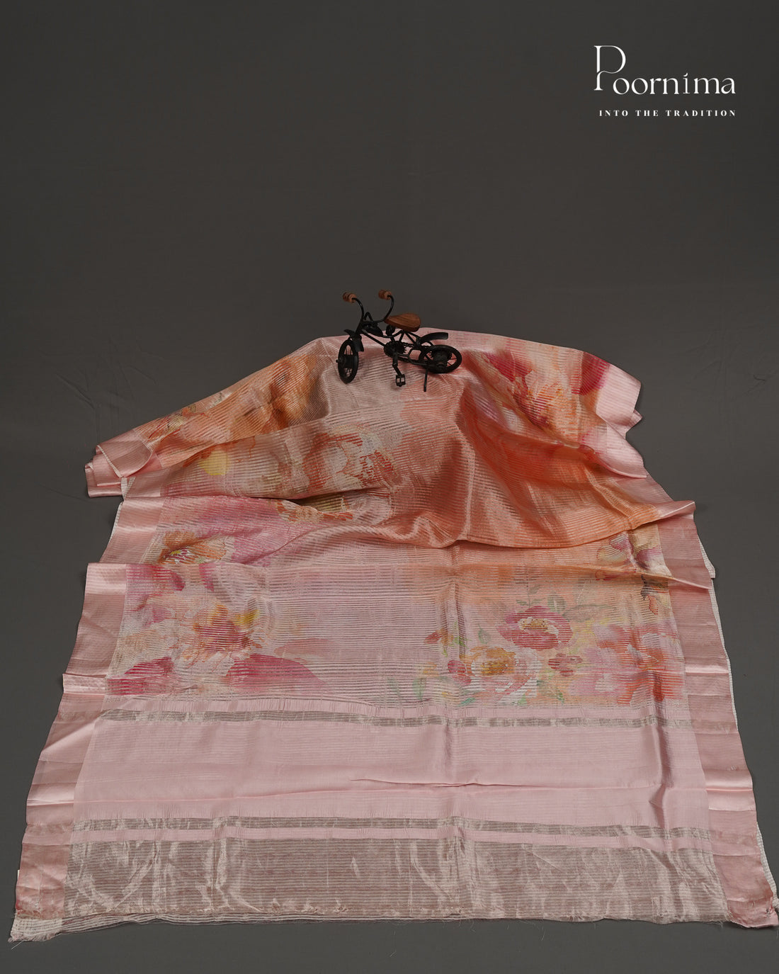 PEACH - PURE CHINIYA SILK SAREE WITH DIGITAL PRINTING AND SATIN BORDER