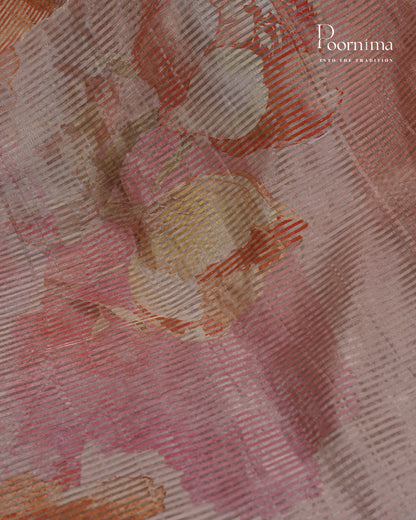 PEACH - PURE CHINIYA SILK SAREE WITH DIGITAL PRINTING AND SATIN BORDER