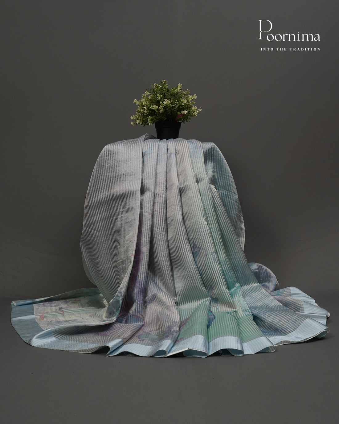 BLUE - PURE CHINIYA SILK SAREE WITH DIGITAL PRINT AND SATIN BORDER