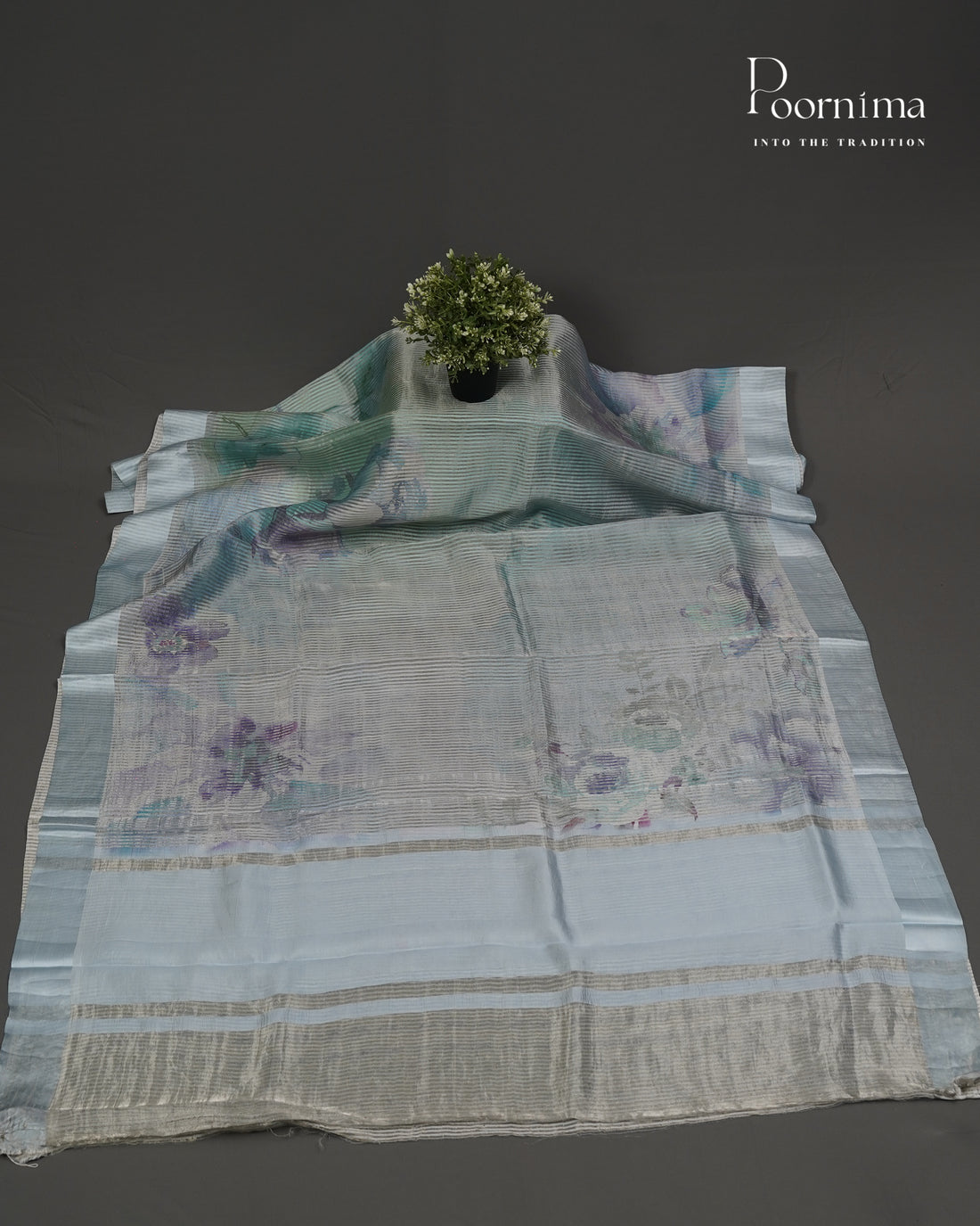 BLUE - PURE CHINIYA SILK SAREE WITH DIGITAL PRINT AND SATIN BORDER