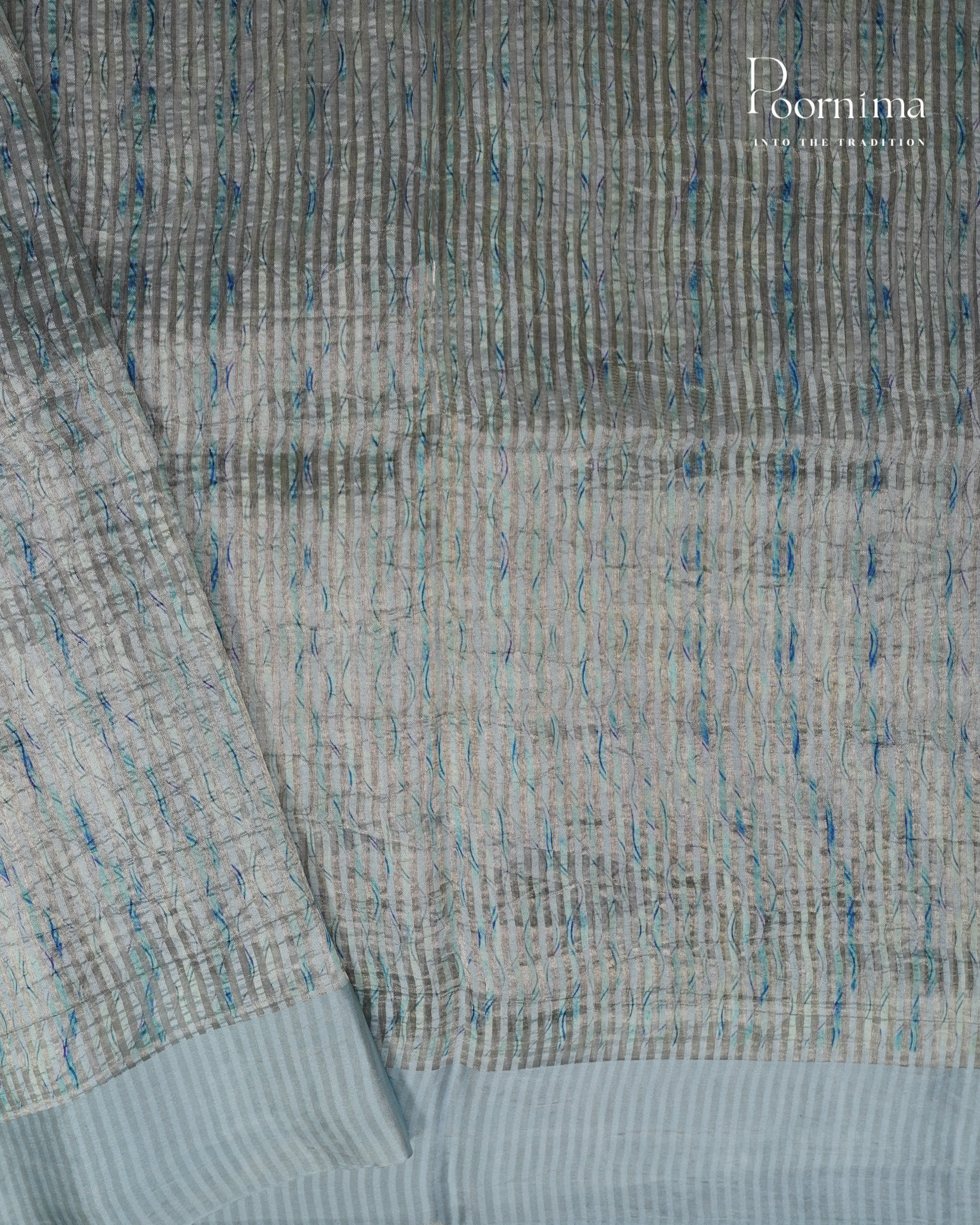 BLUE - PURE CHINIYA SILK SAREE WITH DIGITAL PRINT AND SATIN BORDER
